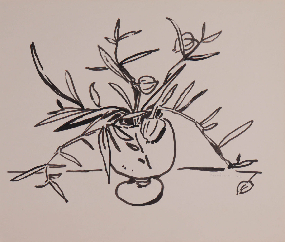 <I>Vase and Eucalyptus</I> <br>1962 Ink <br><br>#C9183