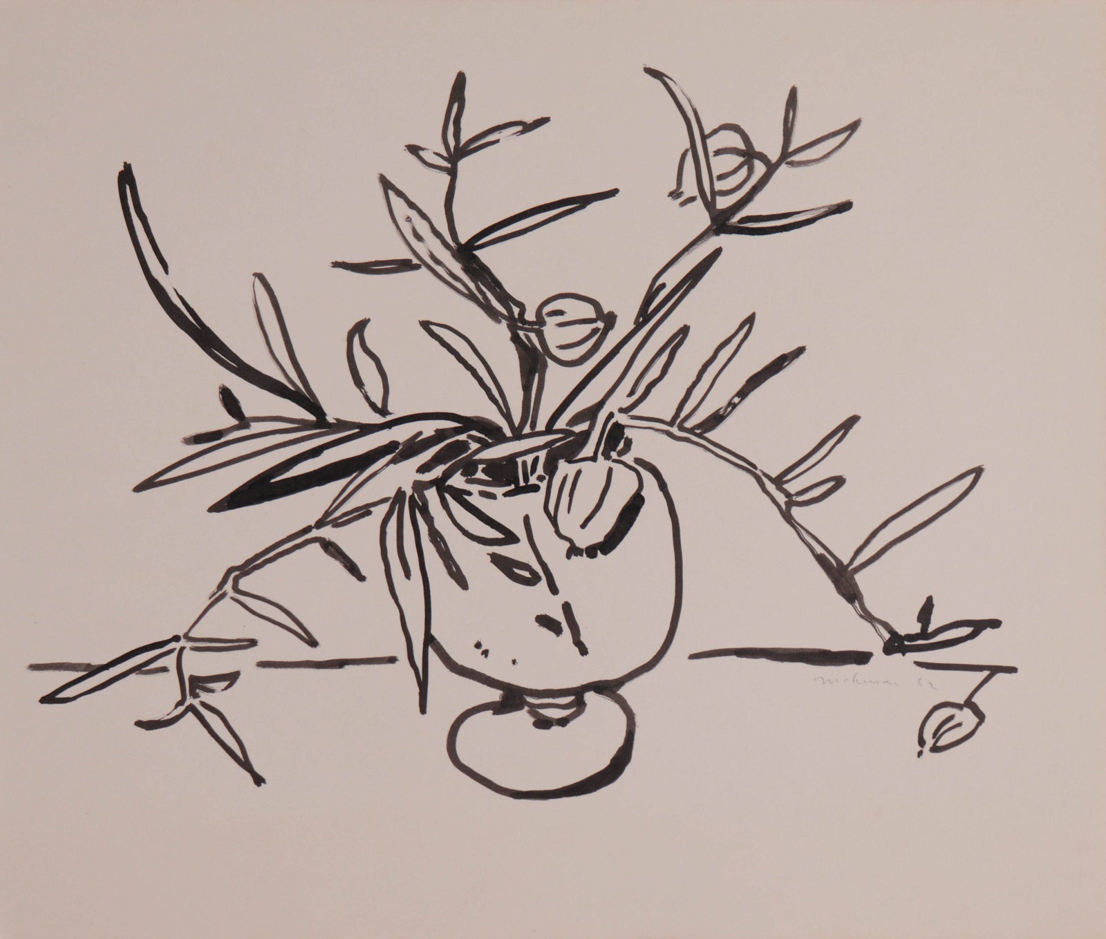 <I>Vase and Eucalyptus</I> <br>1962 Ink <br><br>#C9183