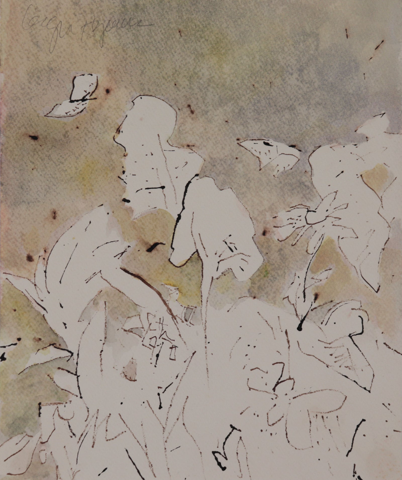 Muted Floral Arrangement<br>20th Century Watercolor and Ink <br><br>#C9205