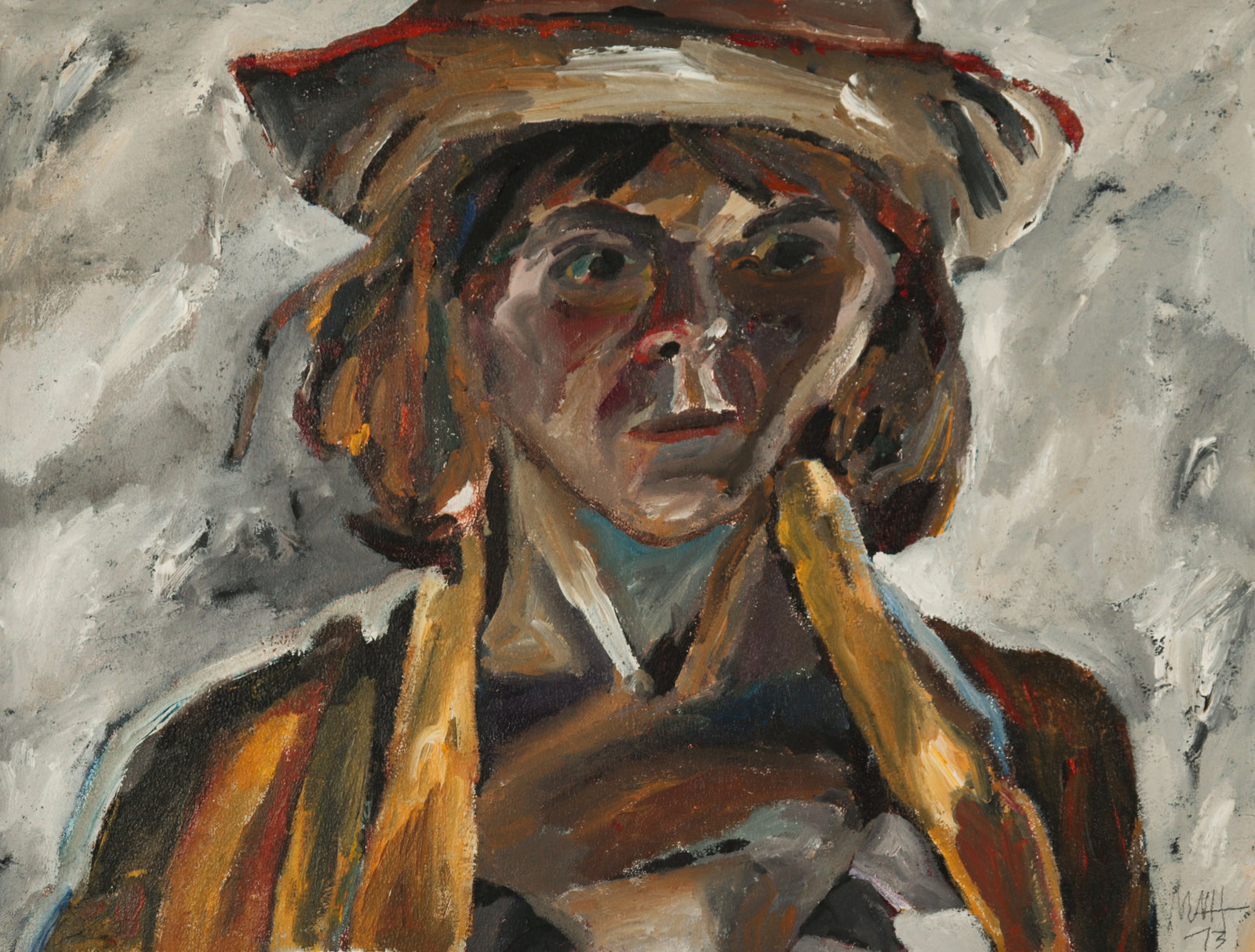 <I>Self Portrait With A Straw Hat</I> <br>1973 Acrylic <br><br>#C9327