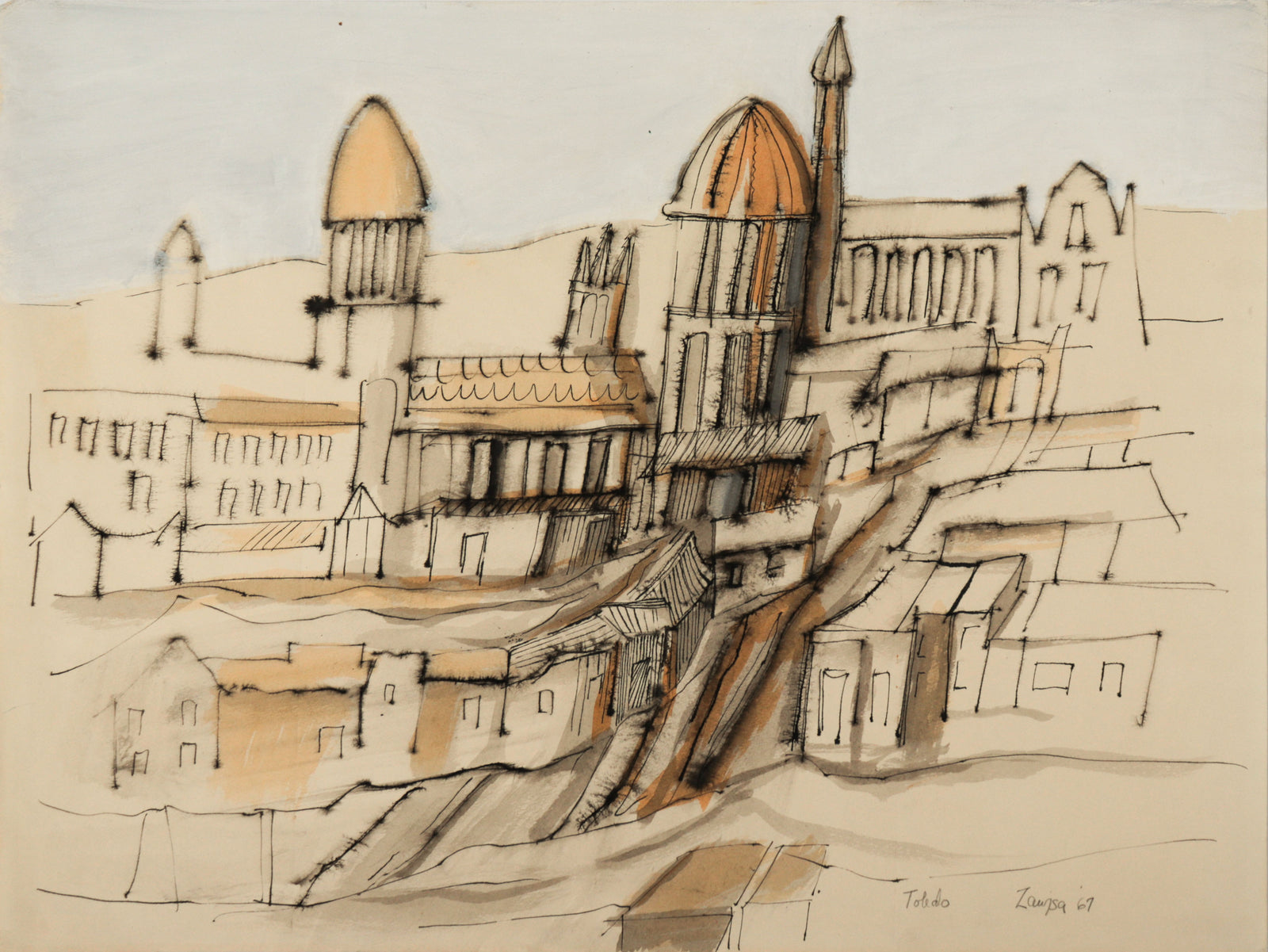 <I>Toledo</I> <br>1967 Watercolor and Ink <br><br>#C9334