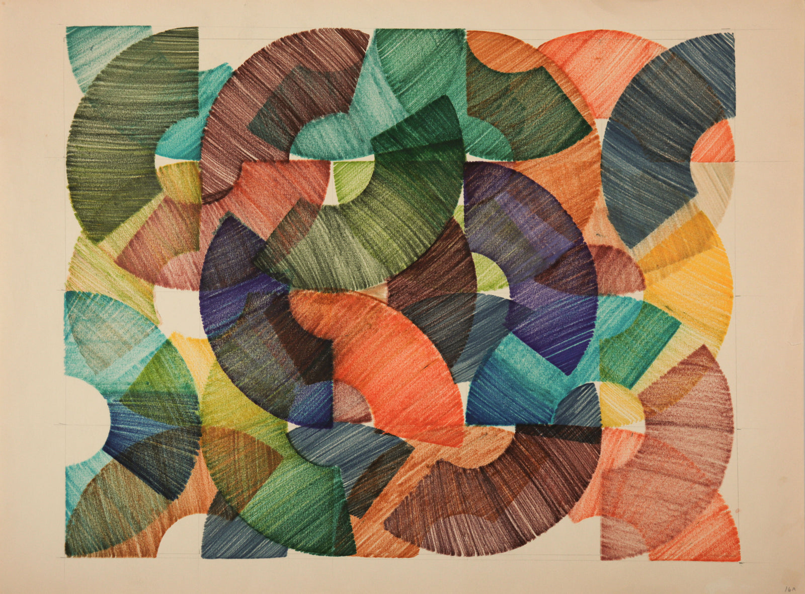 Earth-Toned Semi-Circular Forms <br>1970s Colored Pencil & Graphite <br><br>#C9336
