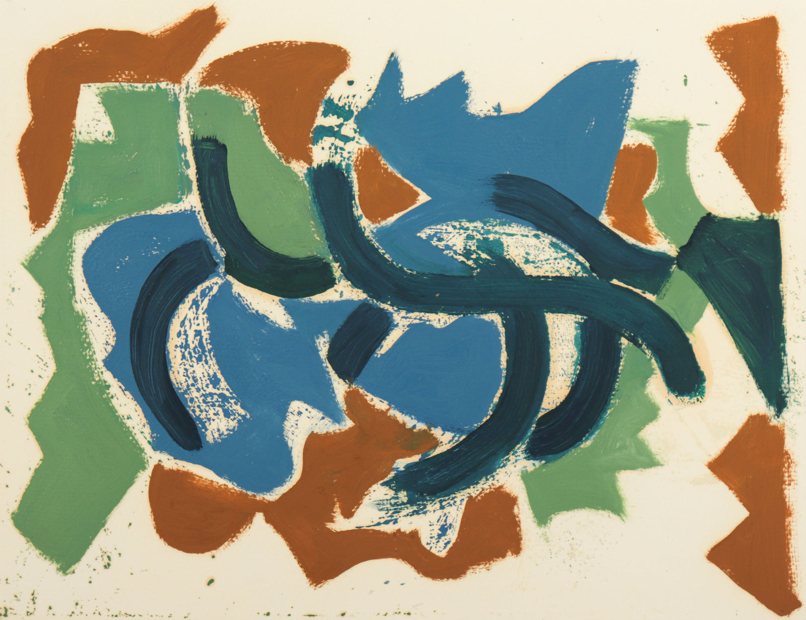 <I> Abstract 3 Blue and Green</I> <br>1990 Oil on Paper <br><br>#C9349