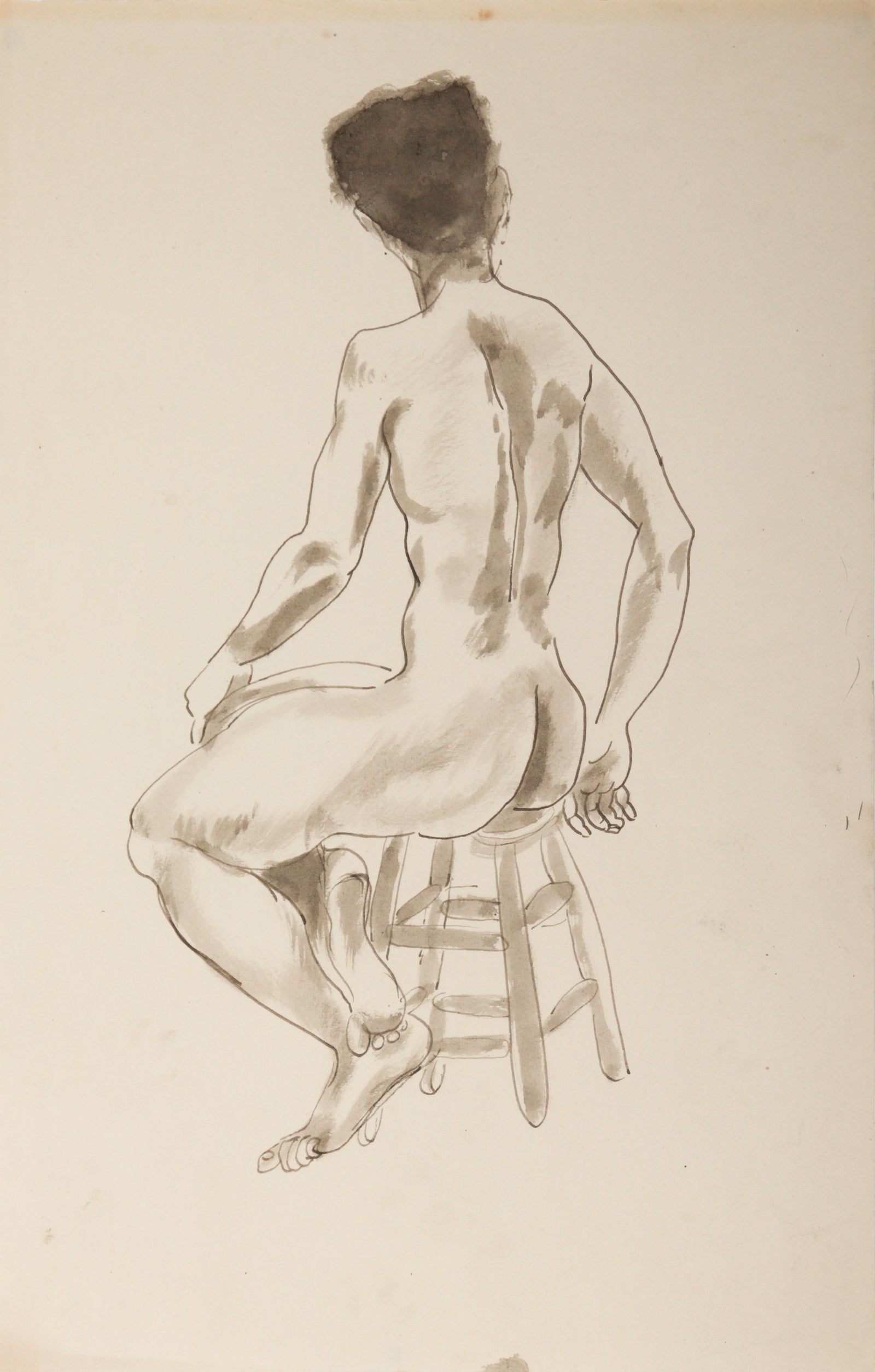 Seated Female Nude Study <br>1940-60s Ink <br><br>C9401
