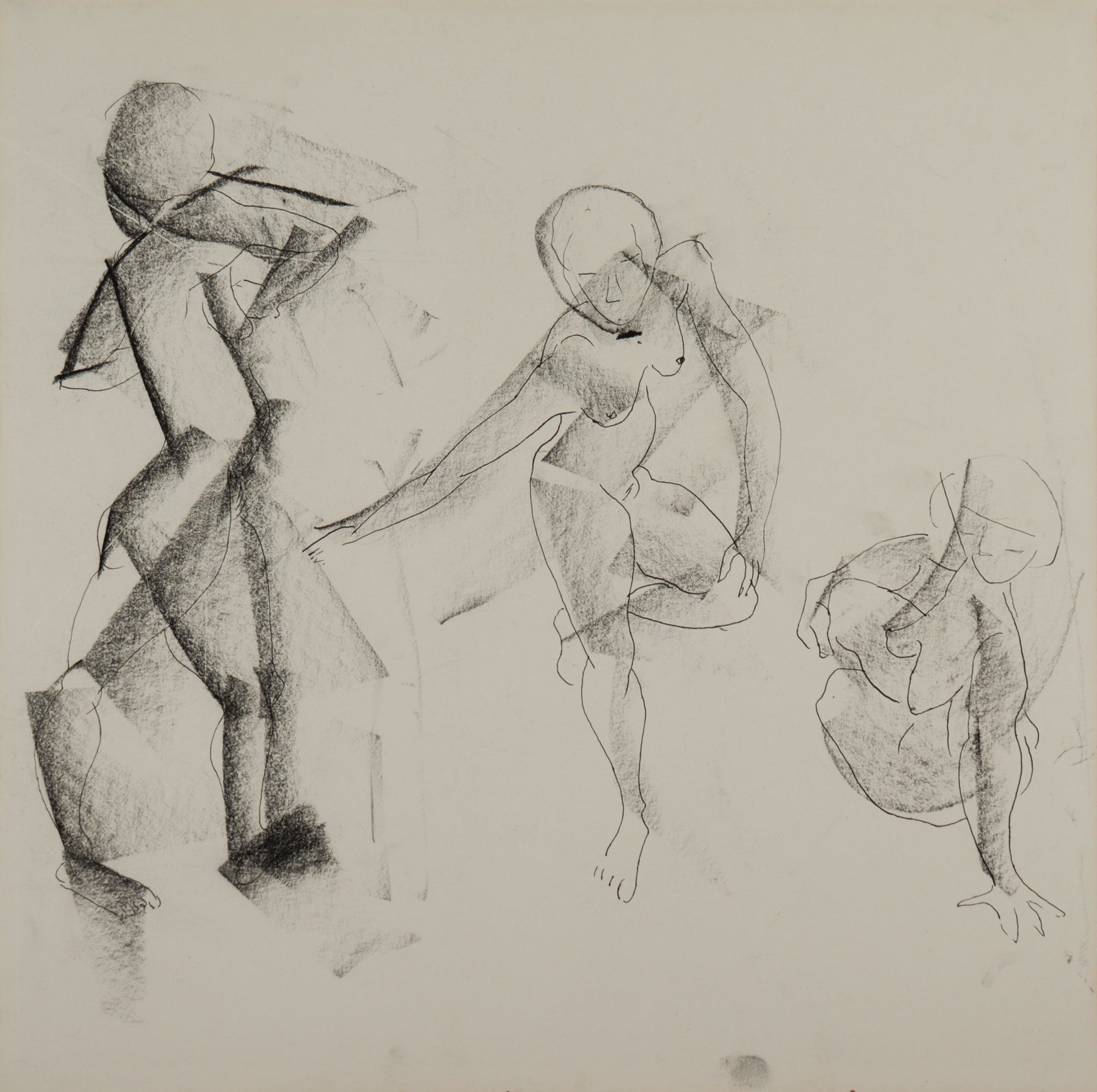 Expressionist Female Nude Study <br>1940-60s Ink <br><br>C9403