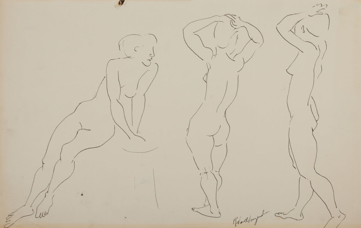 Posed Female Nude Study <br>1940-60s Ink <br><br>C9404