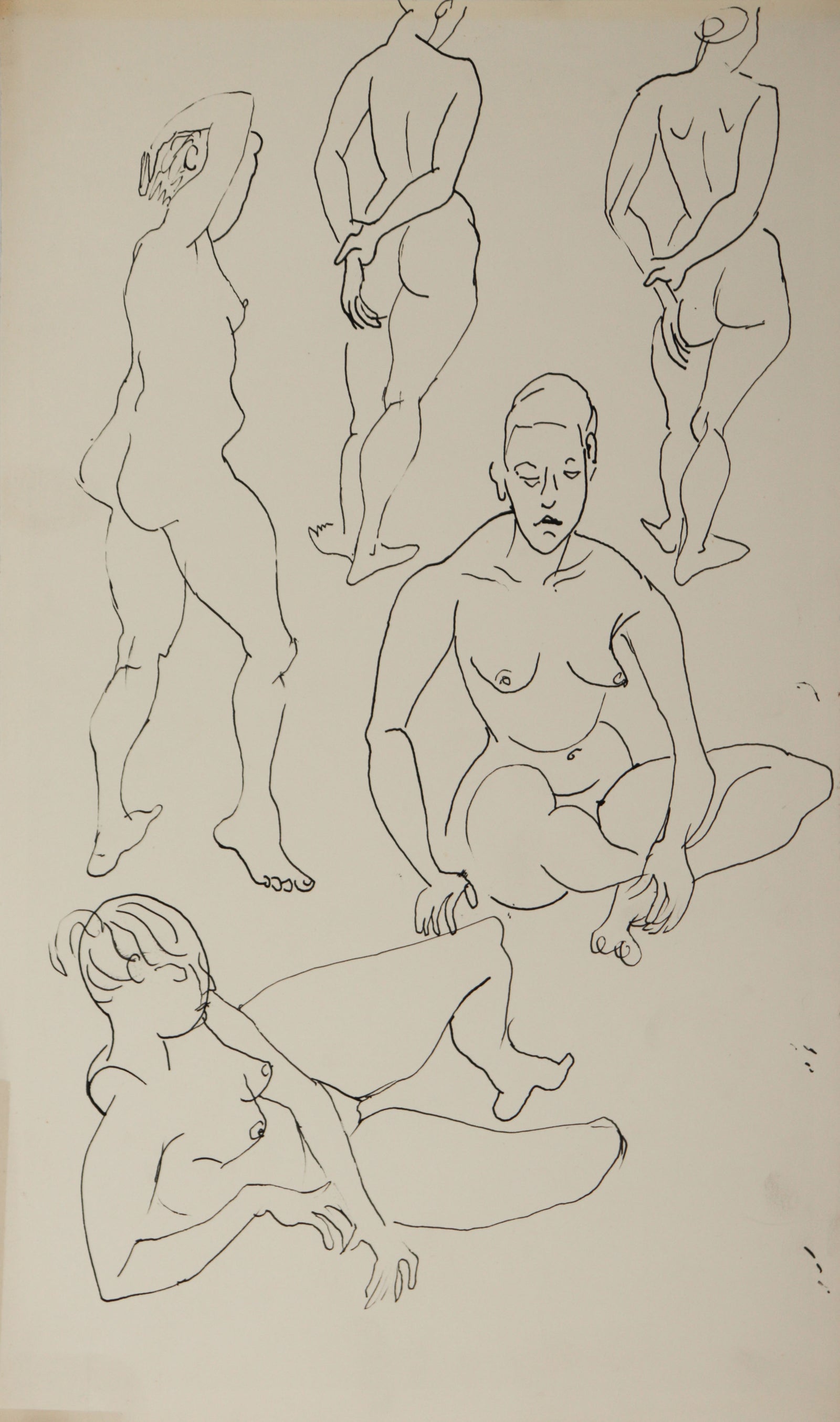 Minimal Female Nude Study <br>1940-60s Ink <br><br>C9405