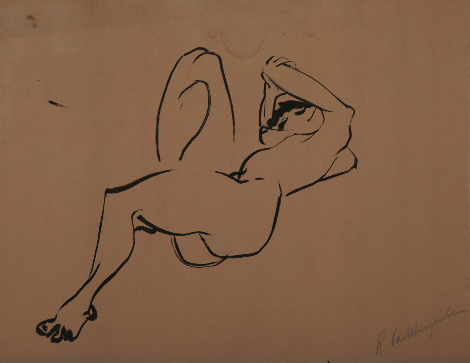 Reclining Female Nude <br>1940-60s Ink <br><br>C9407