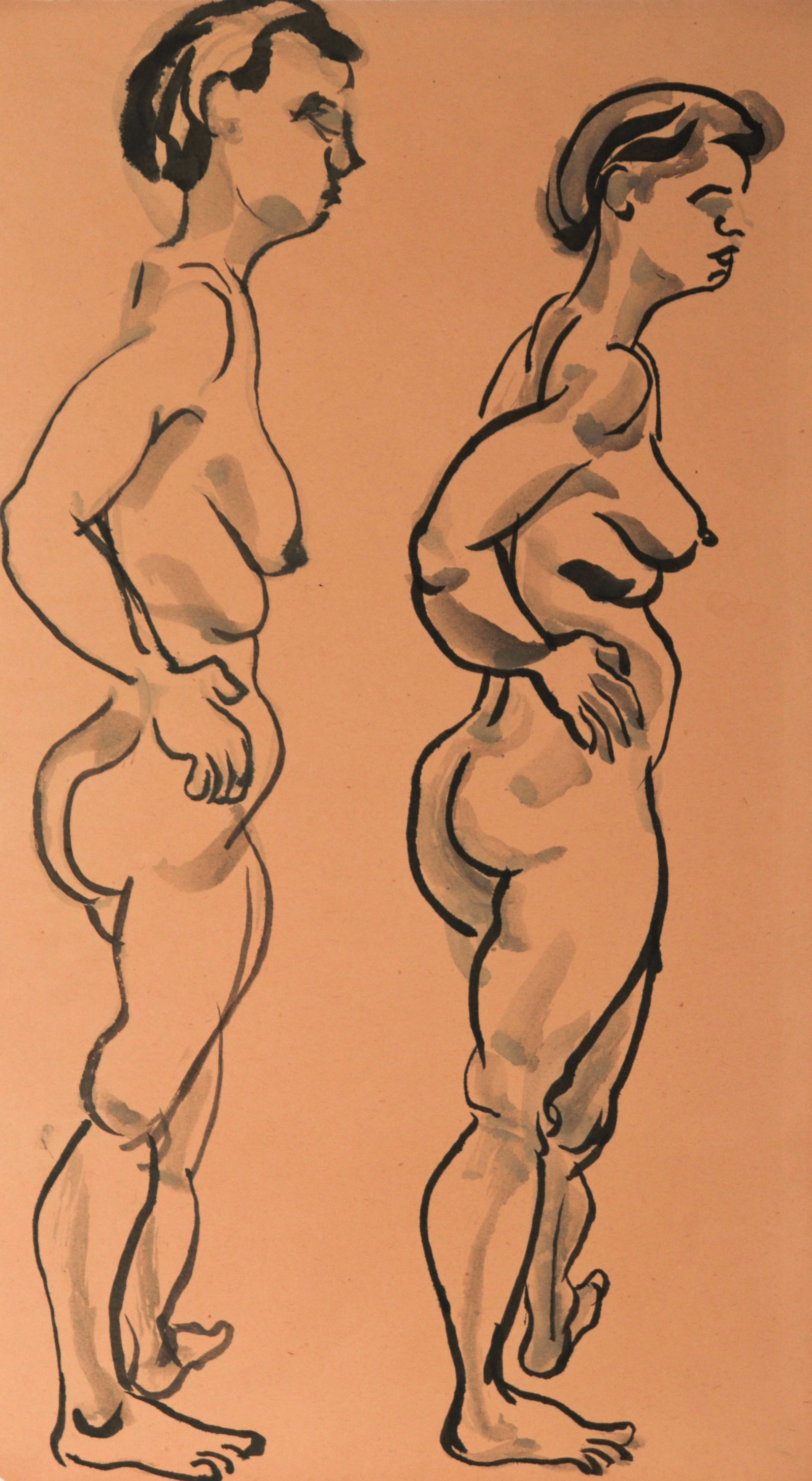 Standing Nude Duo <br>1940-60s Ink <br><br>C9410