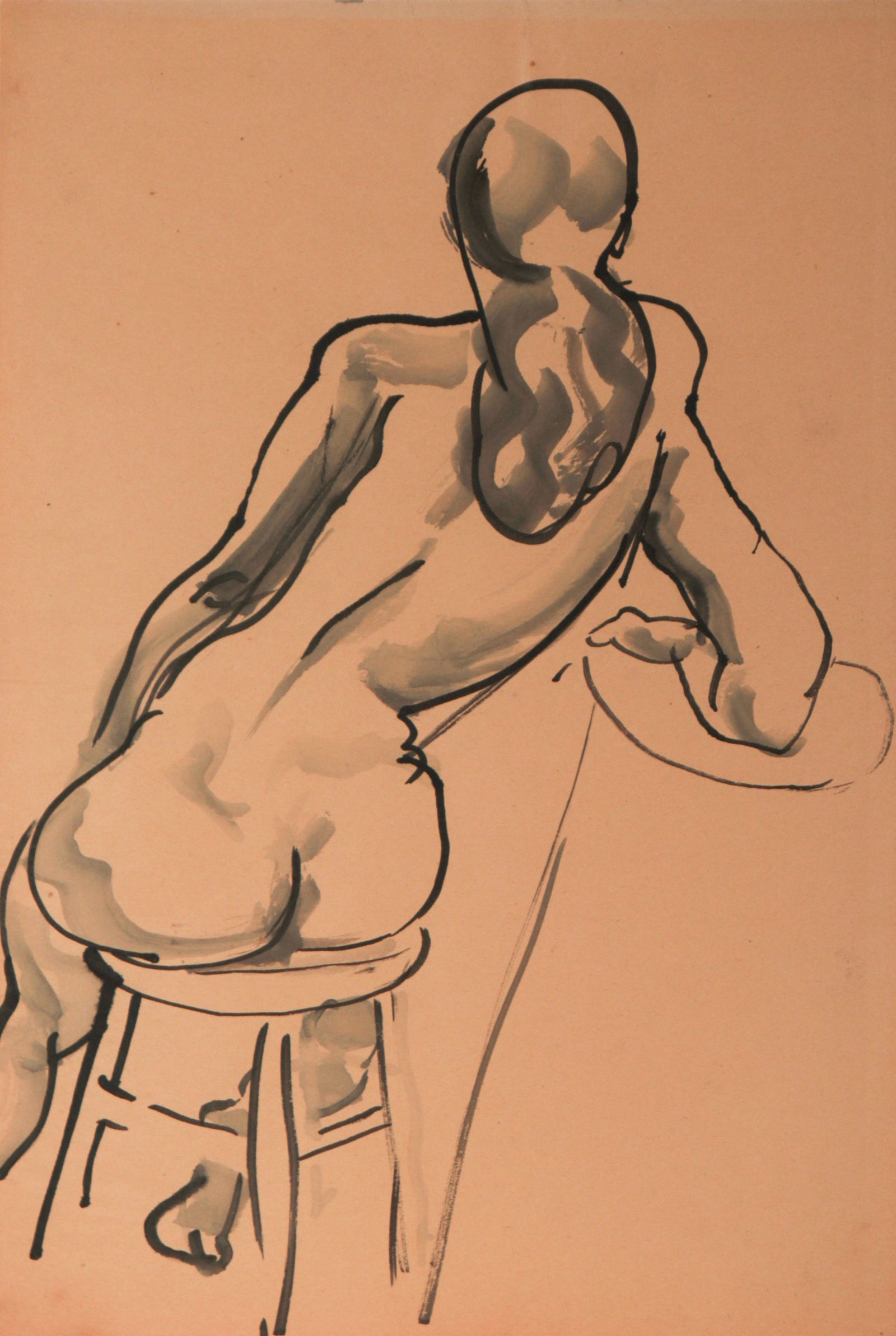Minimal Seated Nude <br>1940-60s Ink <br><br>C9411