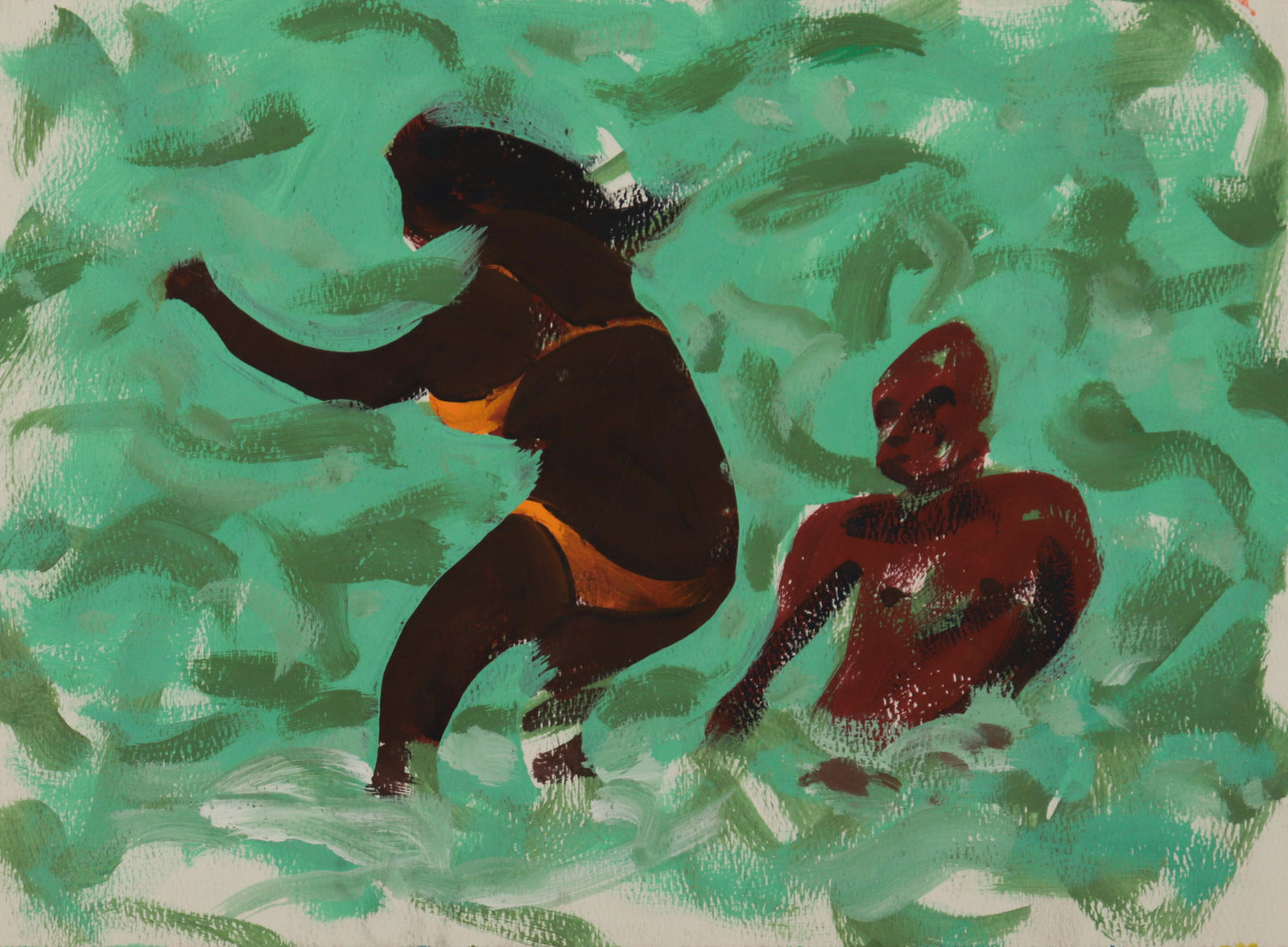 <I>Riding the Waves in Yellow Bikini</I> <br>1985 Oil on Paper <br><br>C9412