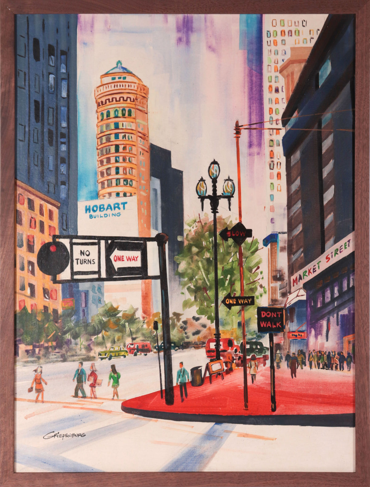 Downtown San Francisco Scene <br>1960s Acrylic <br><br>#C9517