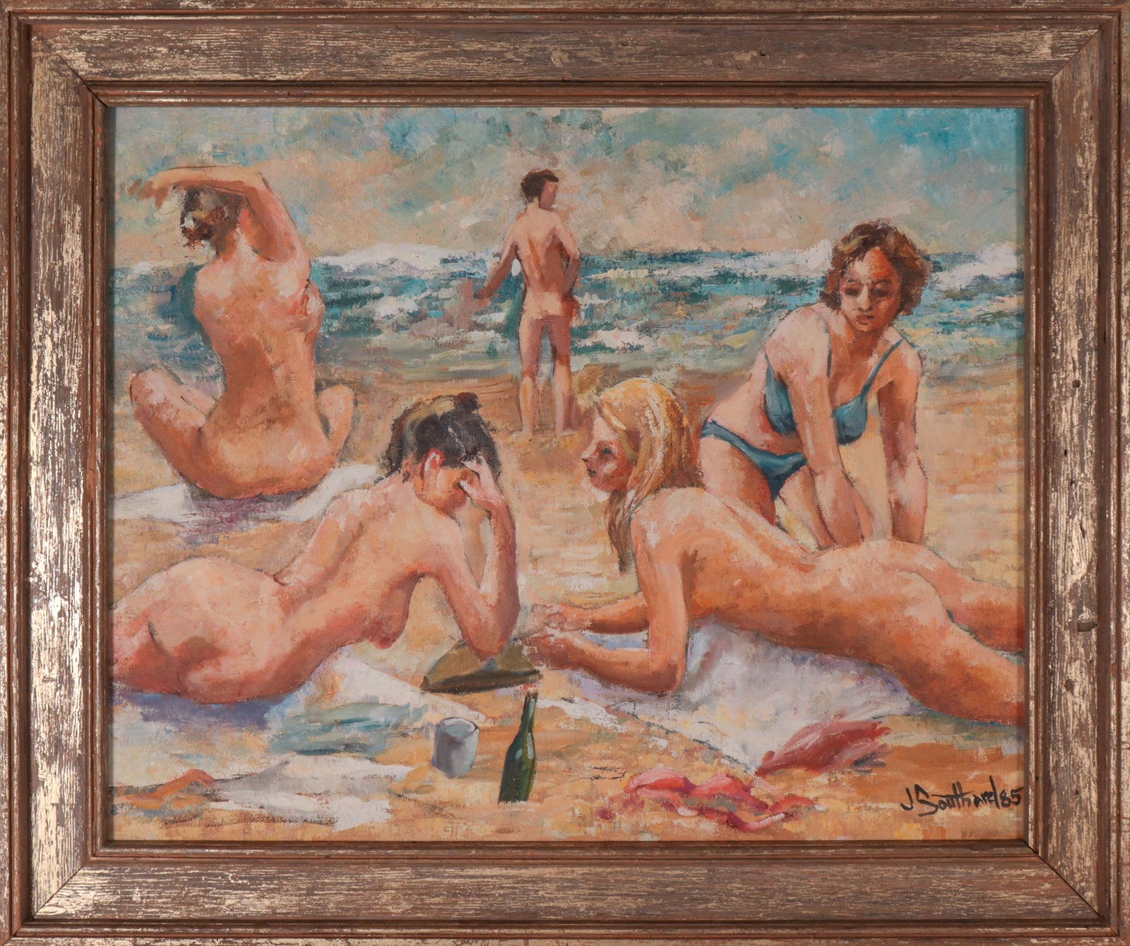 Nudes at China Beach, SF <br>1985 Oil <br><br>#C9531