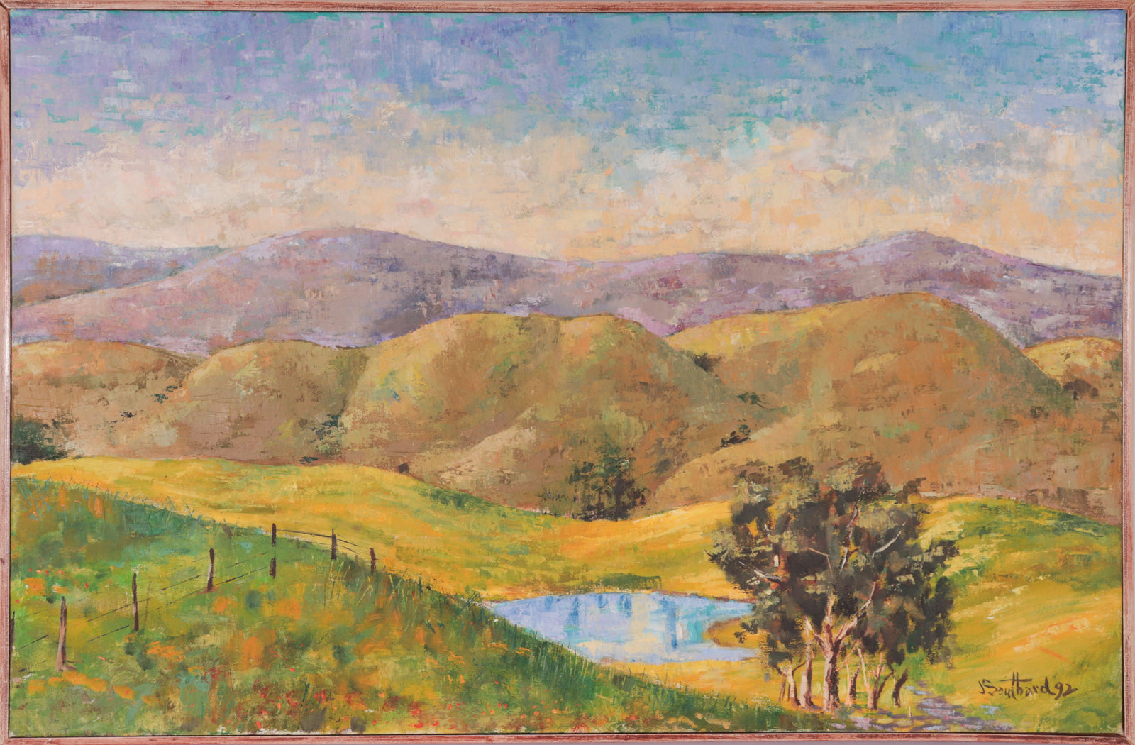 Neo-Impressionist NorCal Hills <br>1992 Oil <br><br>#C9596
