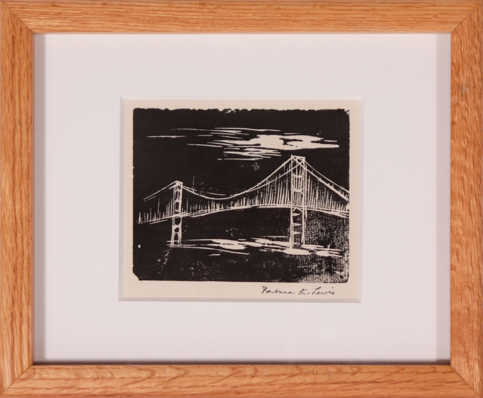 Golden Gate Bridge in Monochrome <br>20th Century Linoleum Block Print <br><br>#C9601