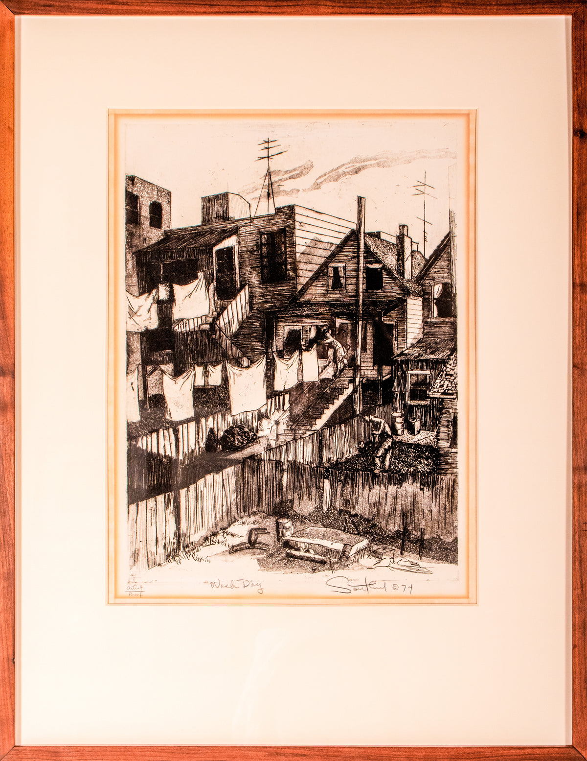 <i>Wash Day</i> <br>1974 Etching <br><br>#C9610