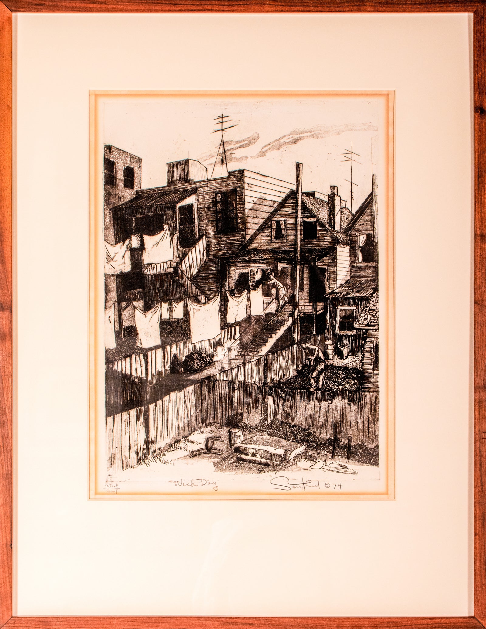 <i>Wash Day</i> <br>1974 Etching <br><br>#C9610