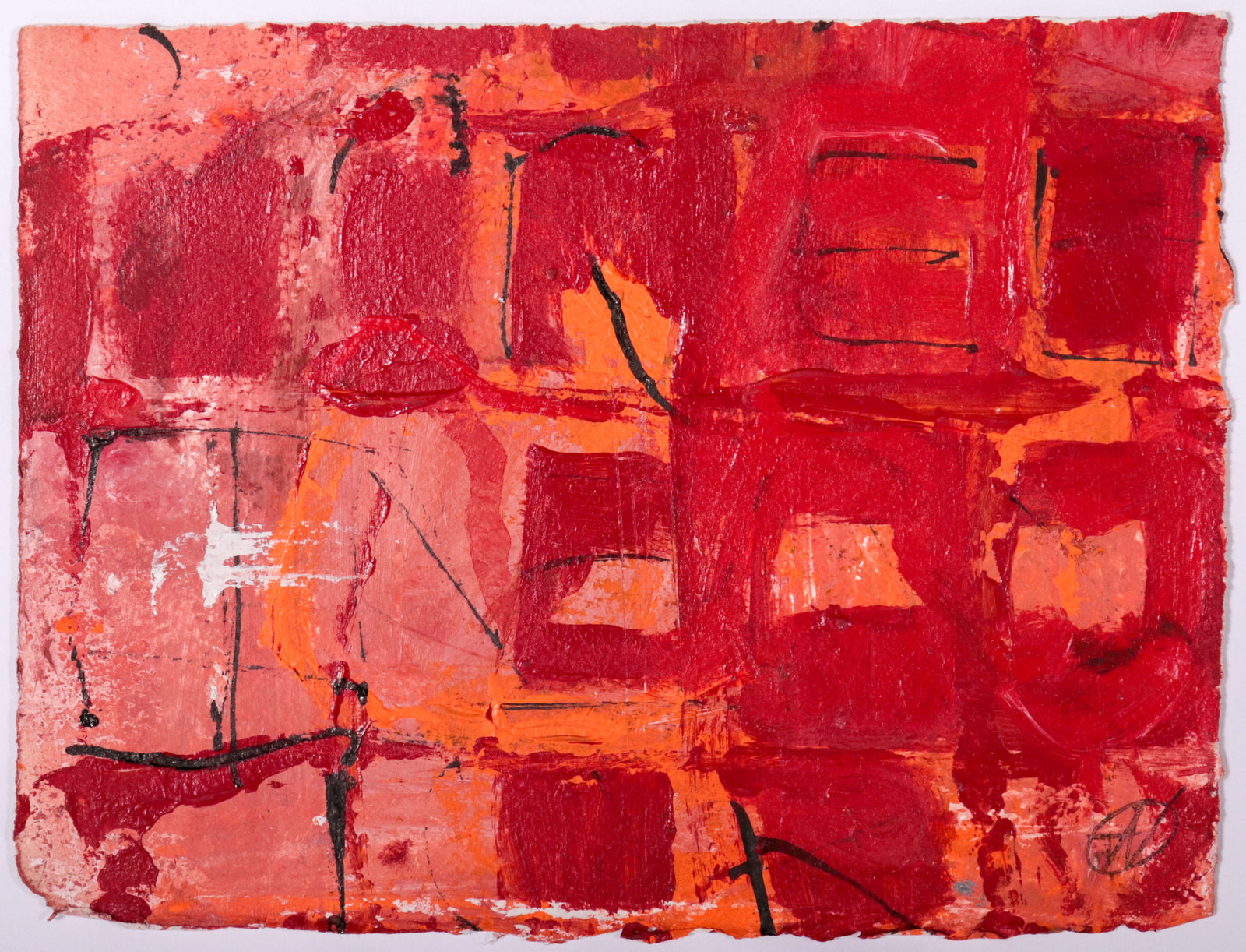 Shades of Red Geometric Abstract <br>Mid Century Mixed Media <br><br>#C9688