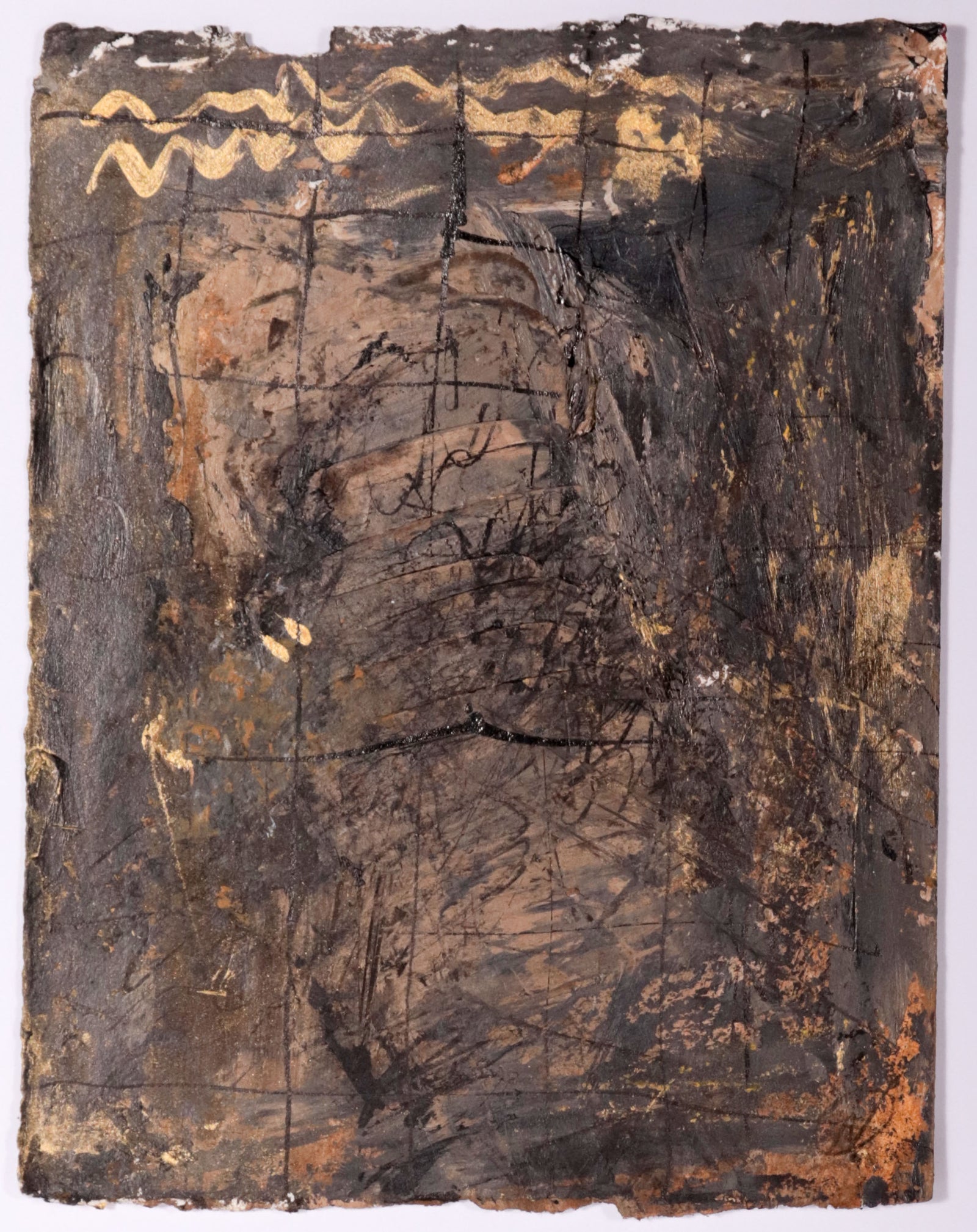 Yellow & Black Abstract <br>20th Century Mixed Media <br><br>#C9694