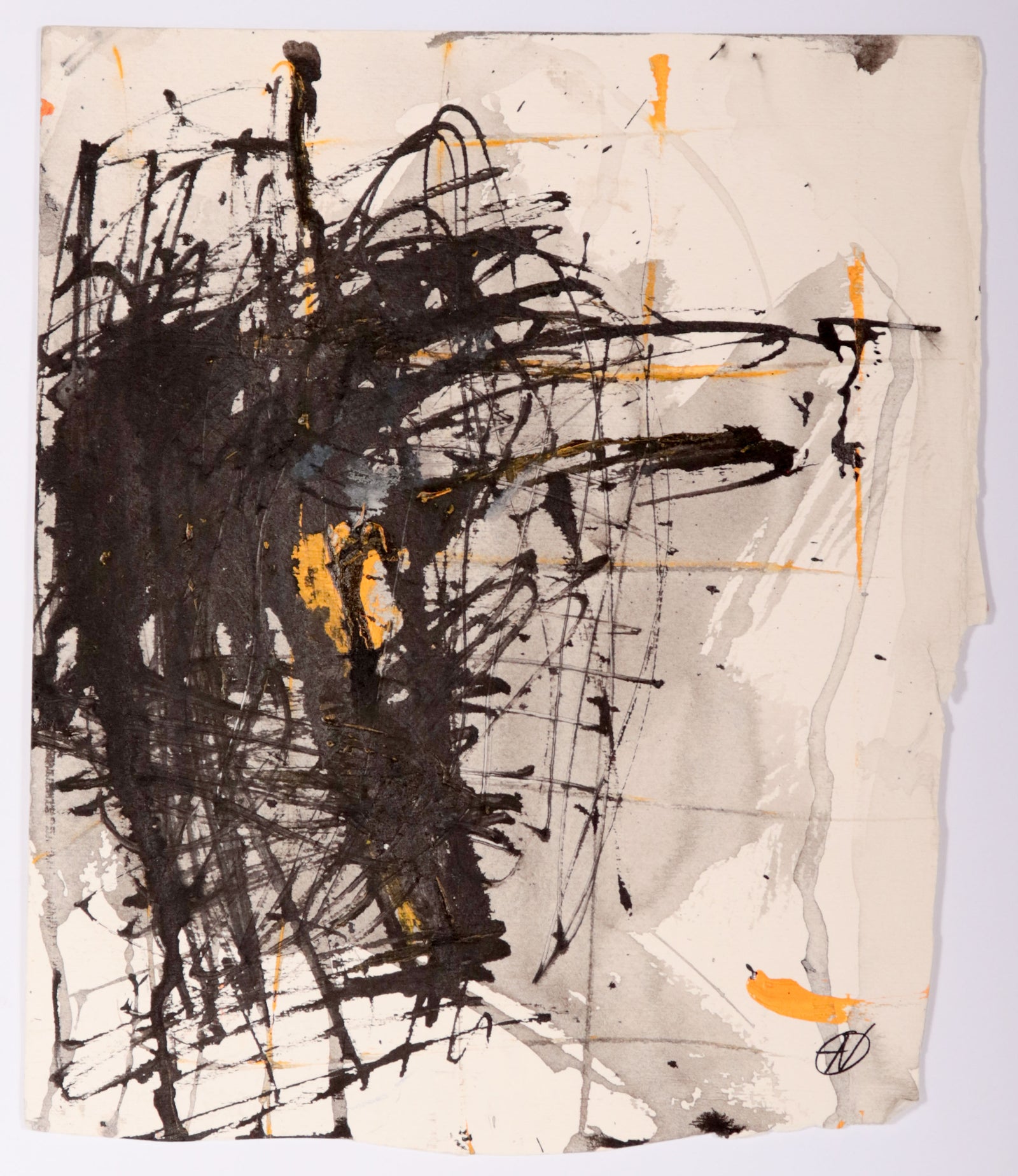 Yellow & Black Abstract <br>20th Century Mixed Media <br><br>#C9698