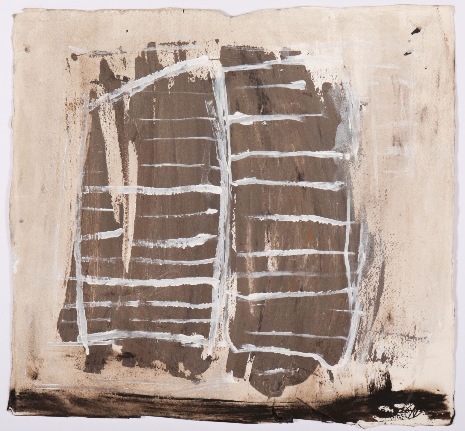 Taupe Abstracted Ribcage <br>Mid Century Mixed Media <br><br>#C9701