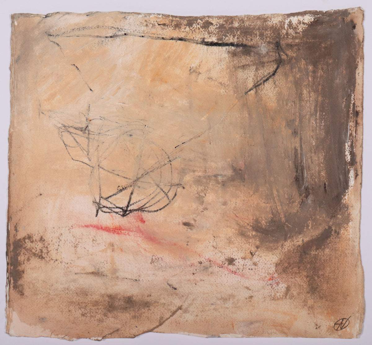 Warm-Toned Gestural Abstract <br>20th Century Mixed Media <br><br>#C9702