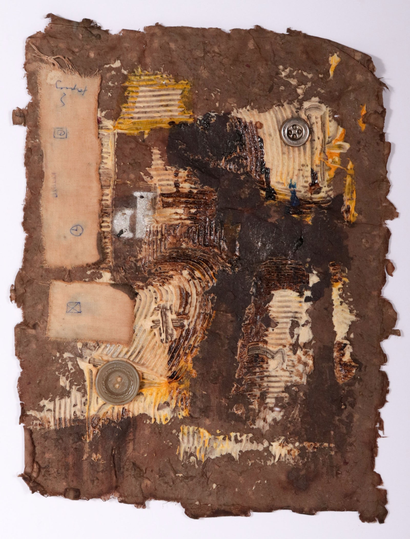 Mixed Media Abstract with Buttons & Handmade Paper, 20th Century <br><br>#C9707