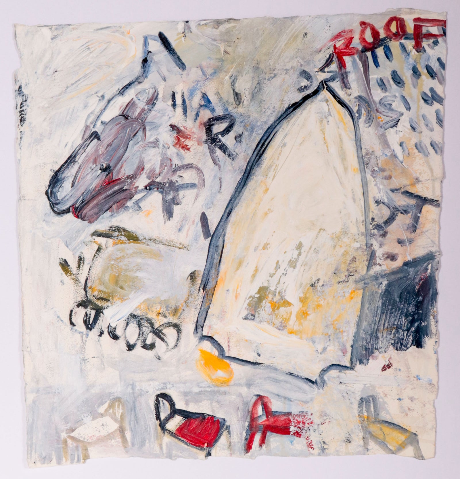 Abstracted Scene with Dog <br>Mid Century Mixed Media <br><br>#C9715