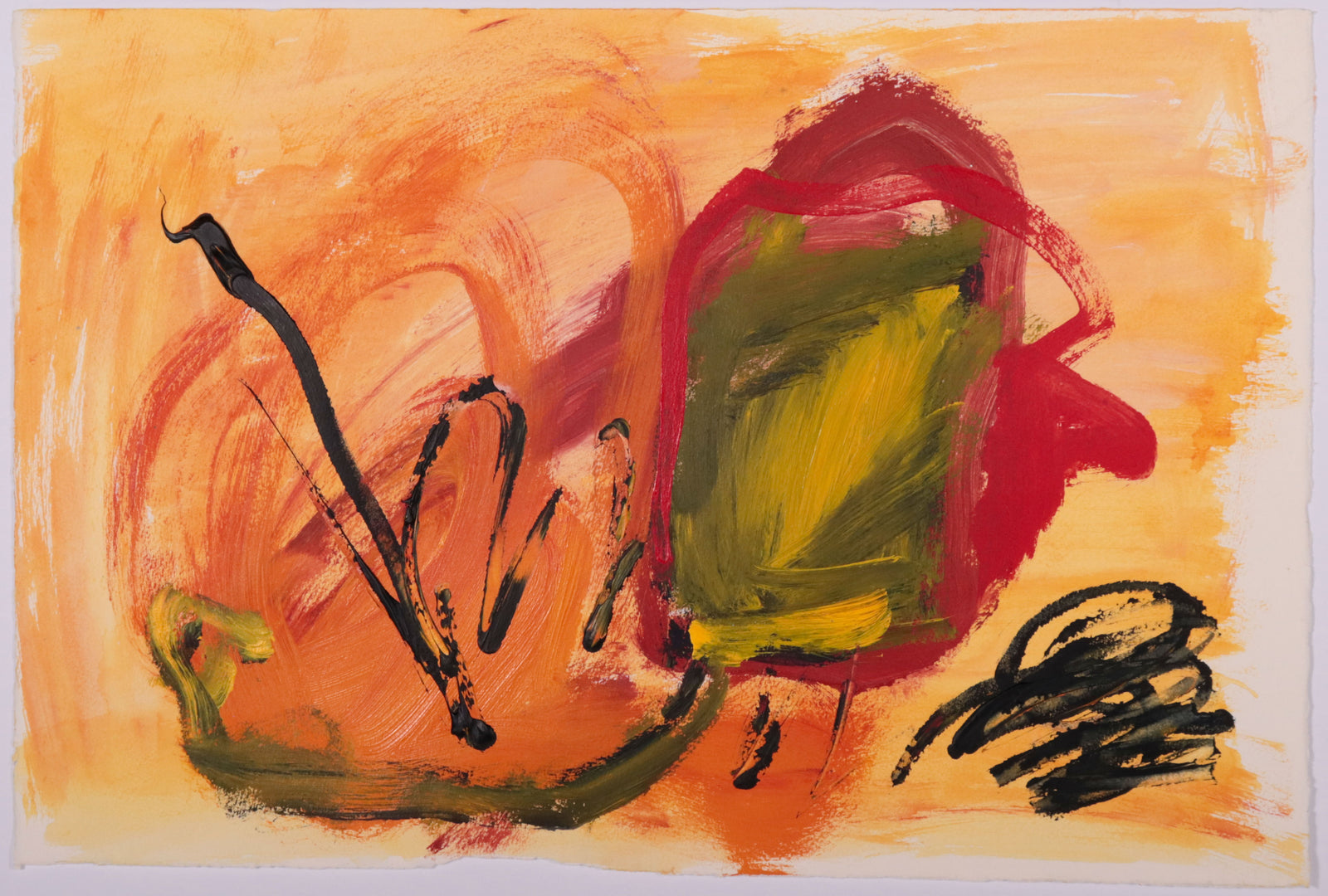 Bright Gestural Abstract <br>Mid Century Mixed Media <br><br>#C9719