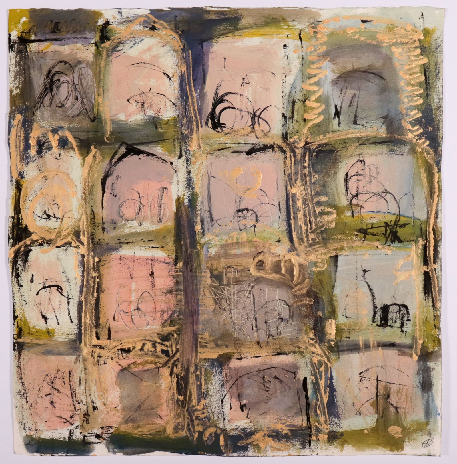 Loose Geometric Abstract <br>20th Century Mixed Media <br><br>#C9730