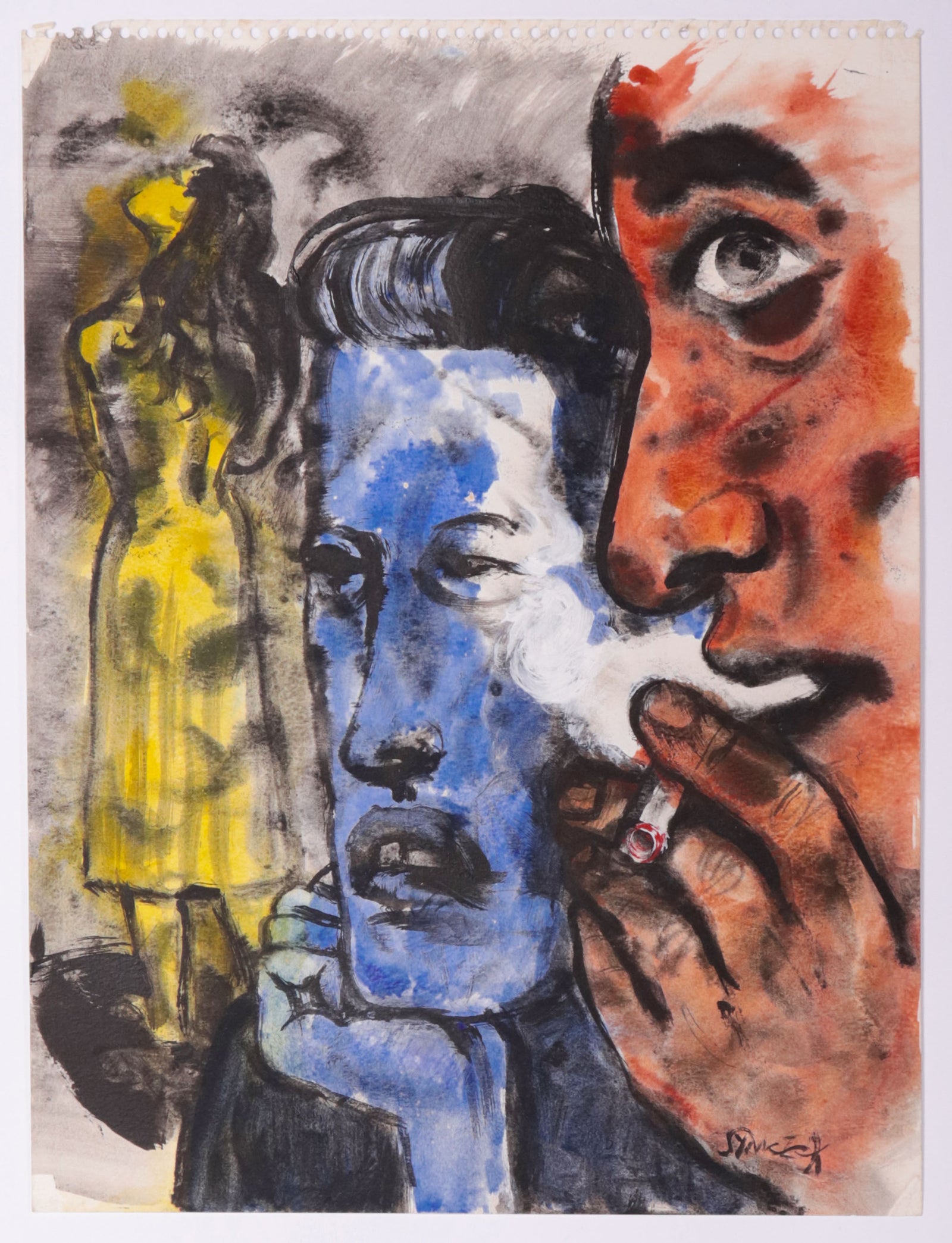 <i>Orange Man Smoking</i> <br>1992 Oil on Paper <br><br>#C9733