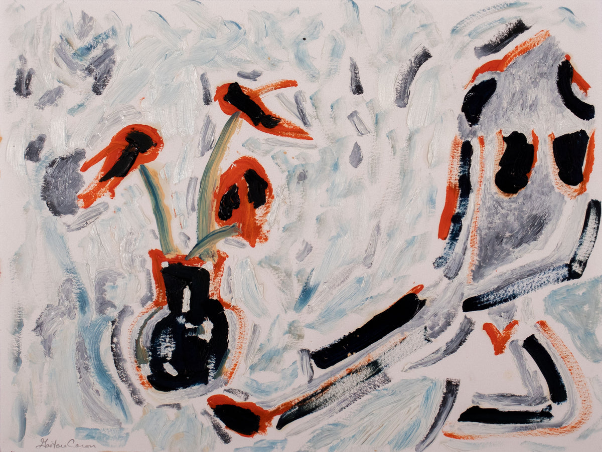 <i>Woman and Bouquet</i> <br>2023 Oil on Paper <br><br>#C9740