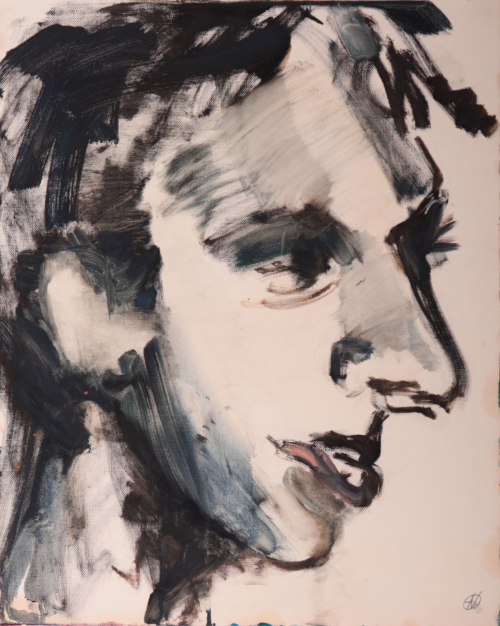 Monochrome Face in Profile <br>20th Century Oil on Canvas Paper <br><br>#C9755