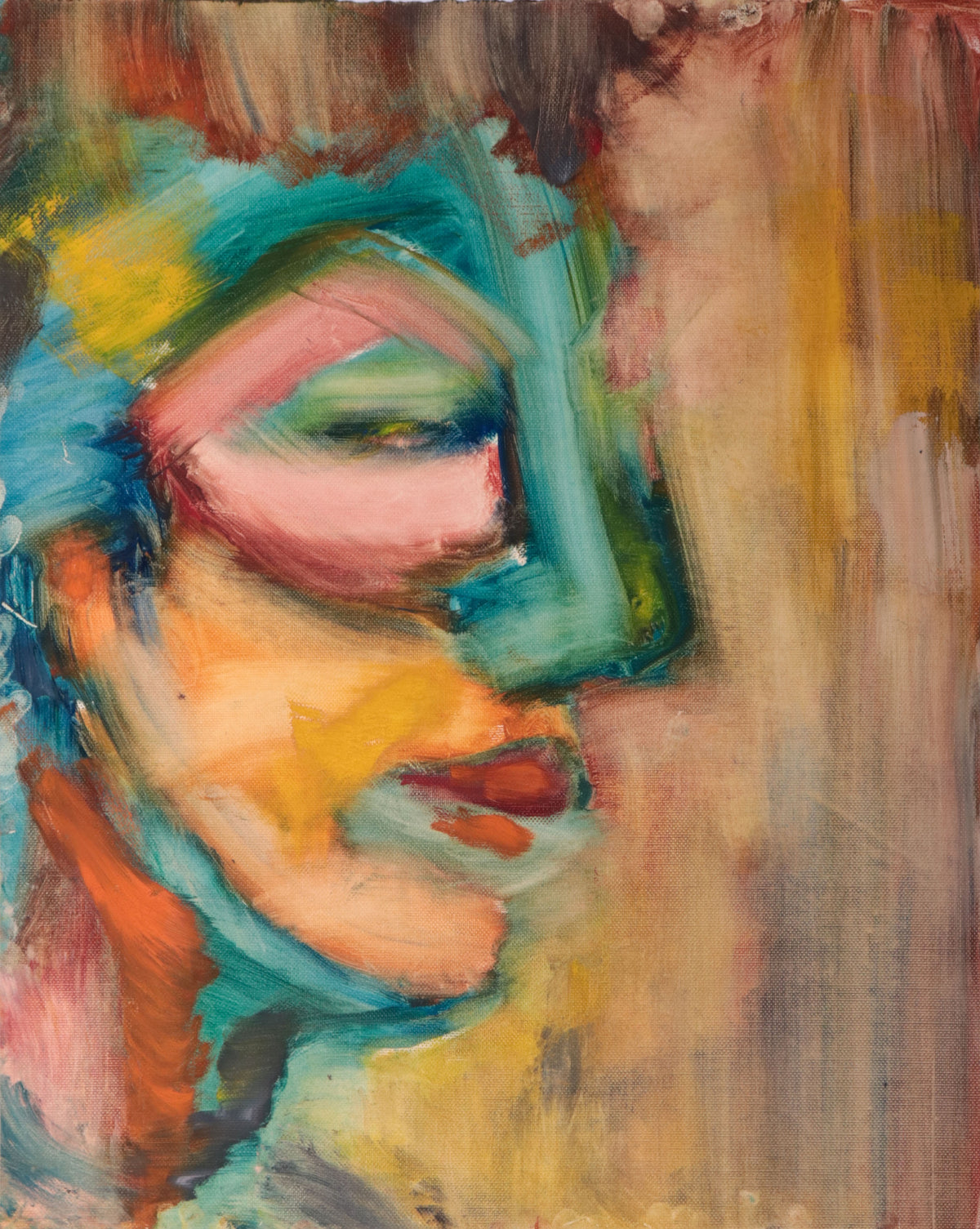 Modernist Face in Profile <br>20th Century Oil on Canvas Paper <br><br>#C9756