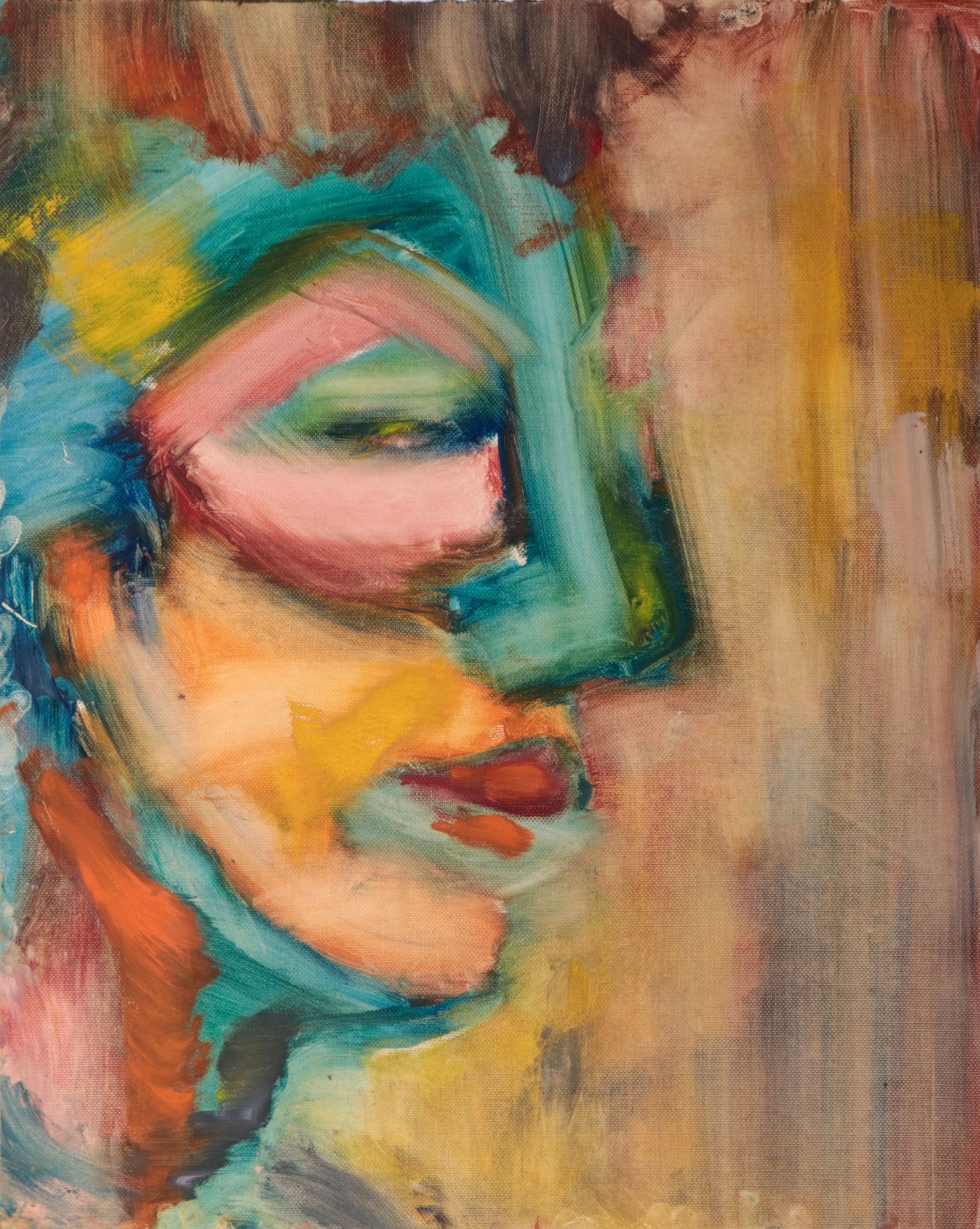 Modernist Face in Profile <br>20th Century Oil on Canvas Paper <br><br>#C9756