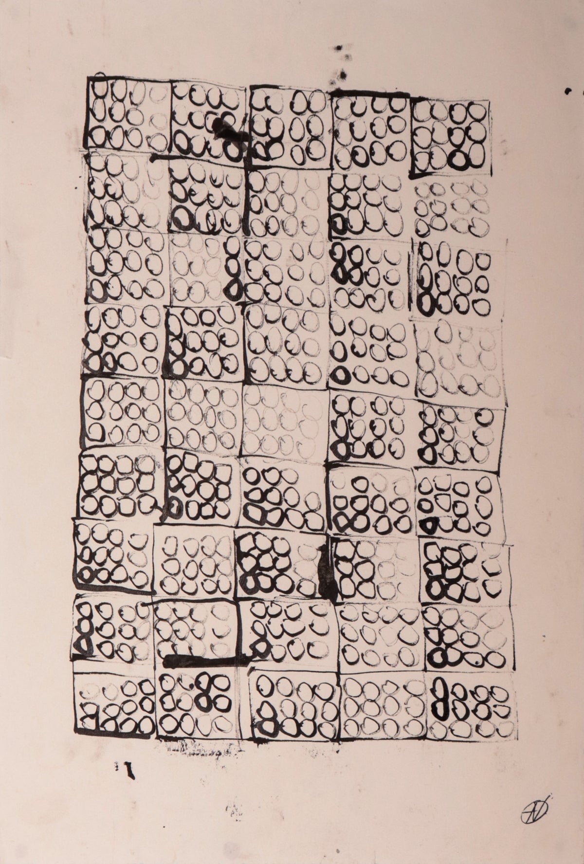 Monochrome Geometric Abstract <br>20th Century Watercolor <br><br>#C9759