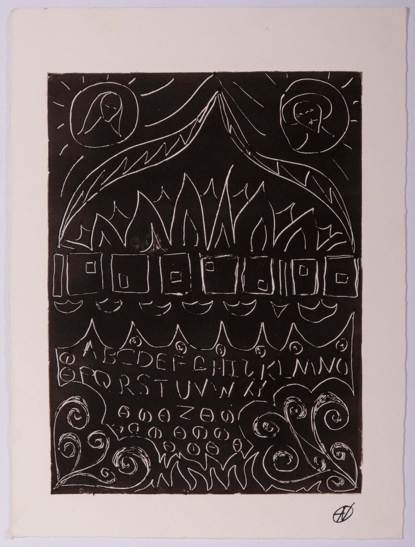 Monochrome Abstract Scene <br>20th Century Monotype <br><br>#C9760