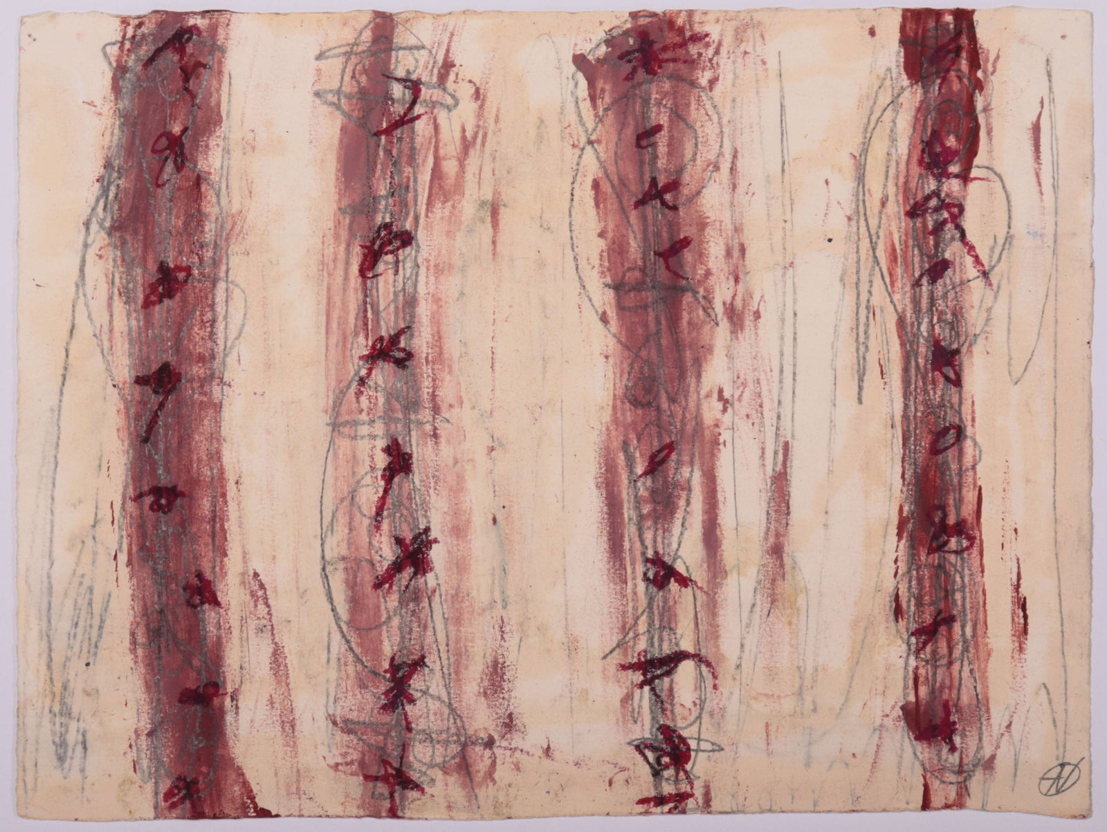 Striped Pink-Toned Abstract <br>20th Century Mixed Media <br><br>#C9763