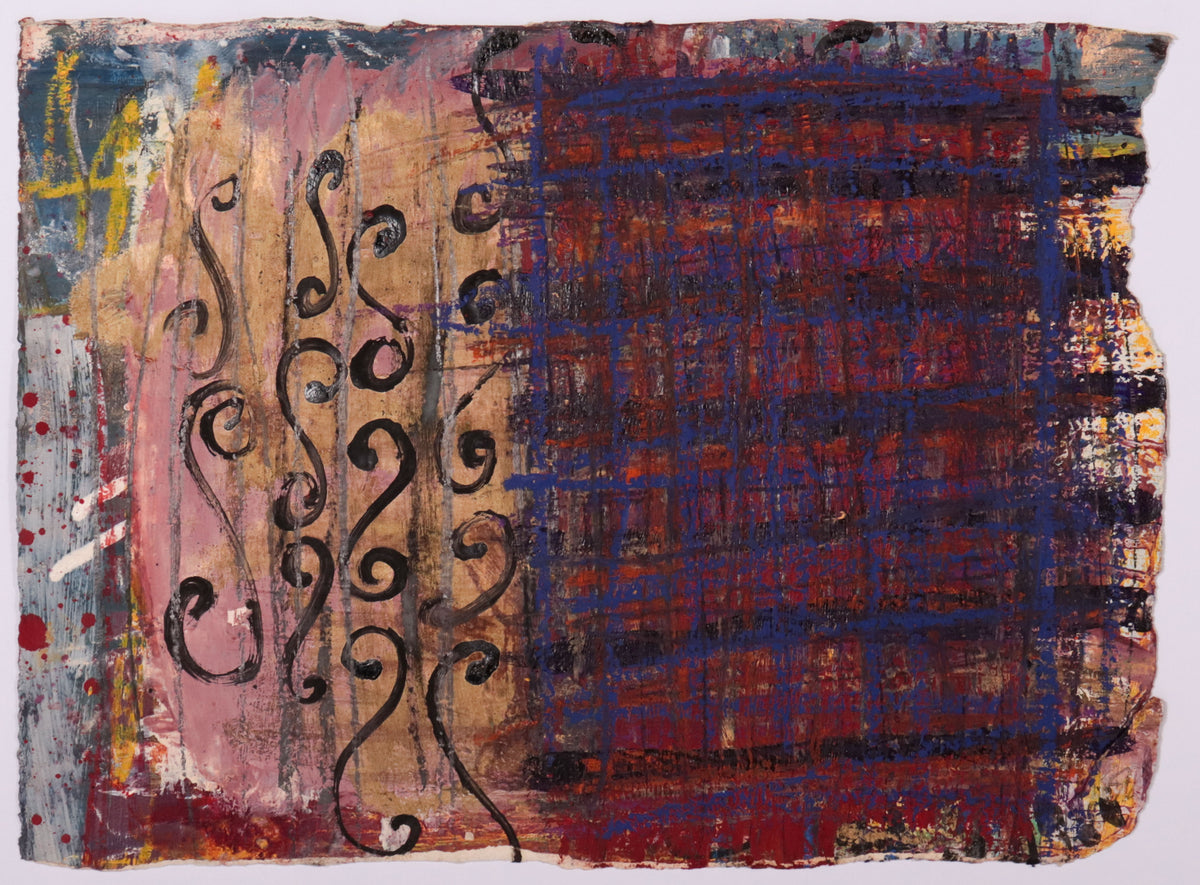Abstract with Grid &amp; Swirls <br>20th Century Mixed Media <br><br>#C9769