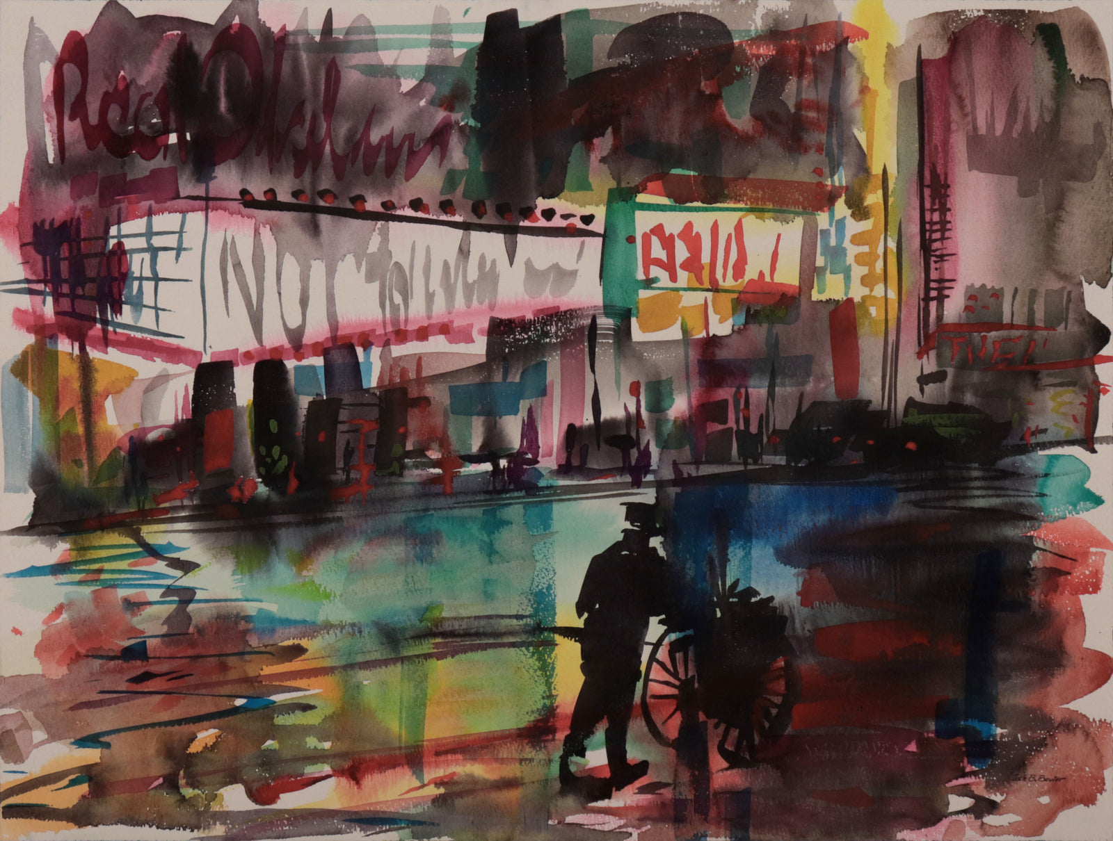 Rainy City Scene <br>Mid Century Gouache <br><br>#C9779