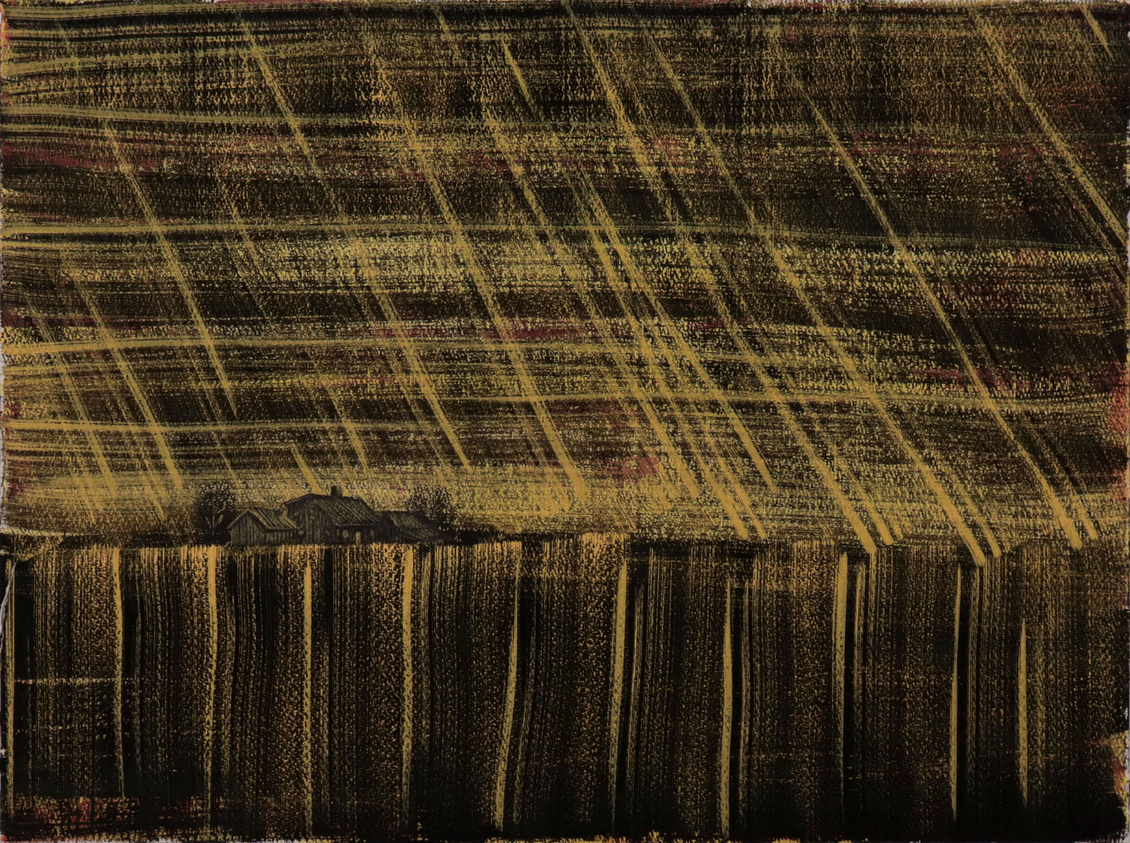 Yellow Linear Abstraction <br>Mid Century Acrylic <br><br>#C9782