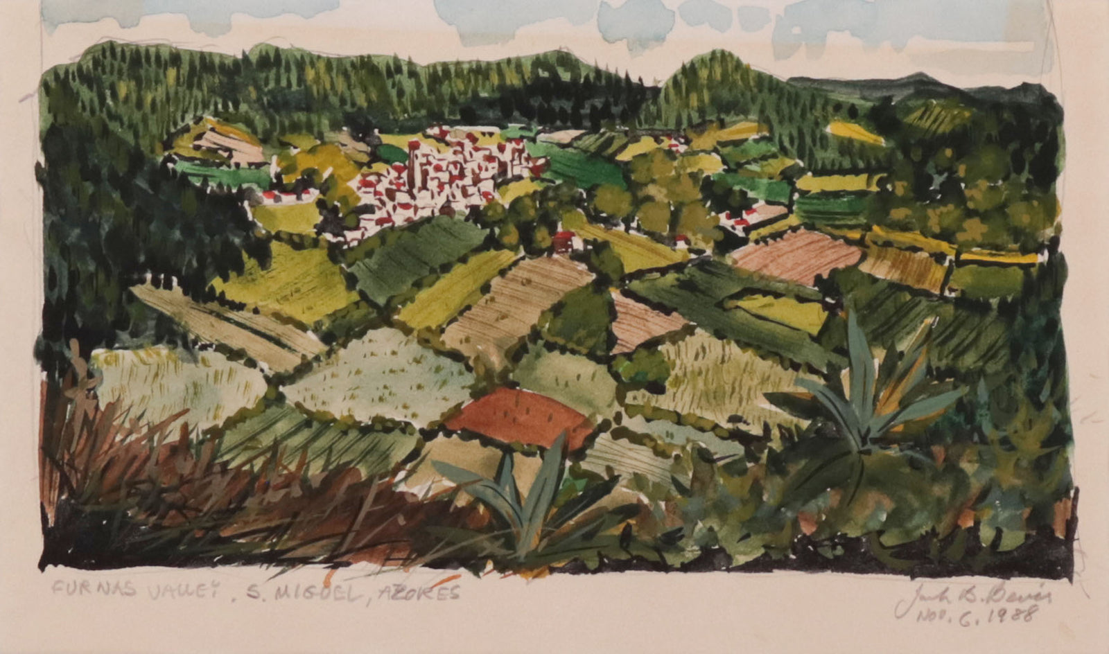 <i>Furnas Valley, S. Miguel, Azores</i> <br>1988 Gouache <br><br>#C9786
