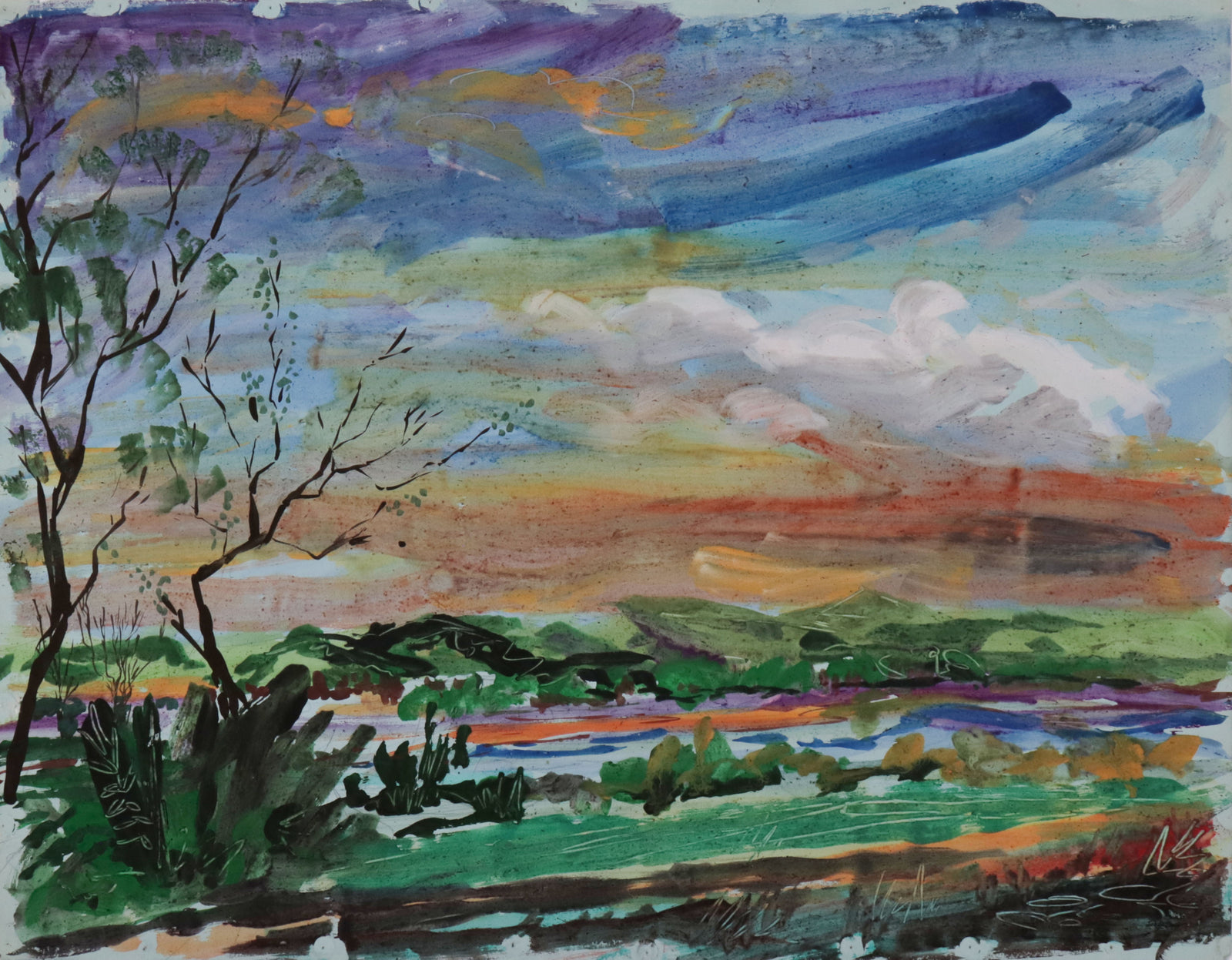 Sunny Landscape Abstraction <br>Mid Century Gouache <br><br>#C9791