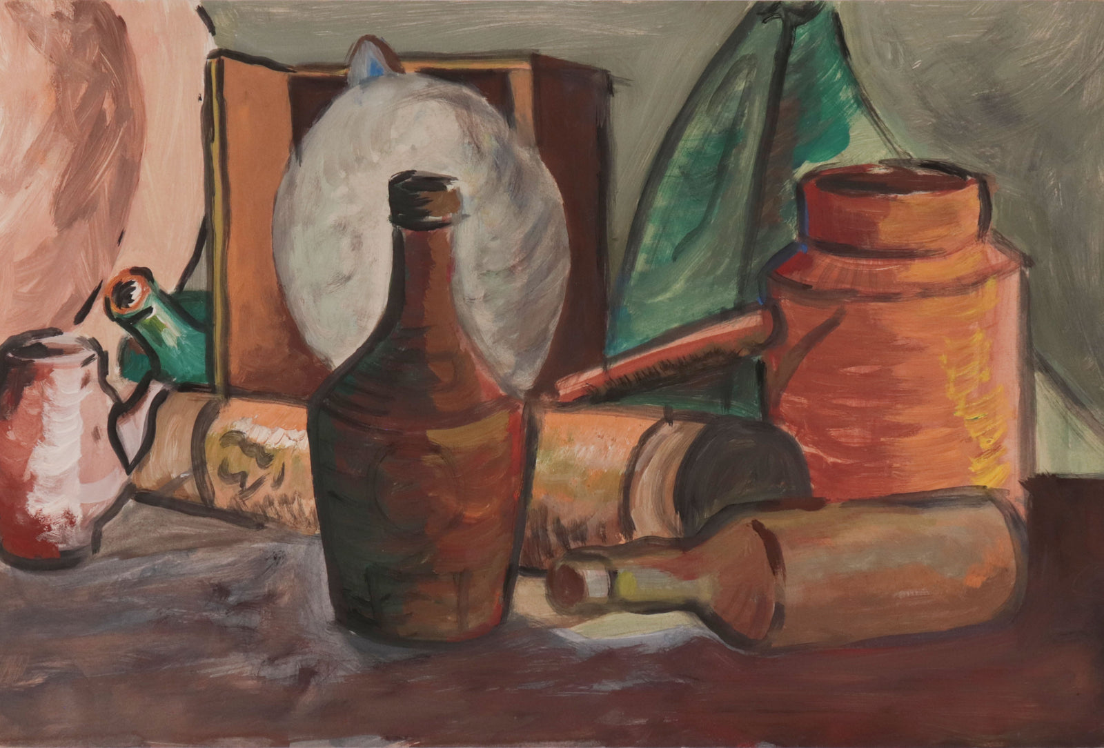 Still Life with Bottles <br>Mid Century Gouache <br><br>#C9793
