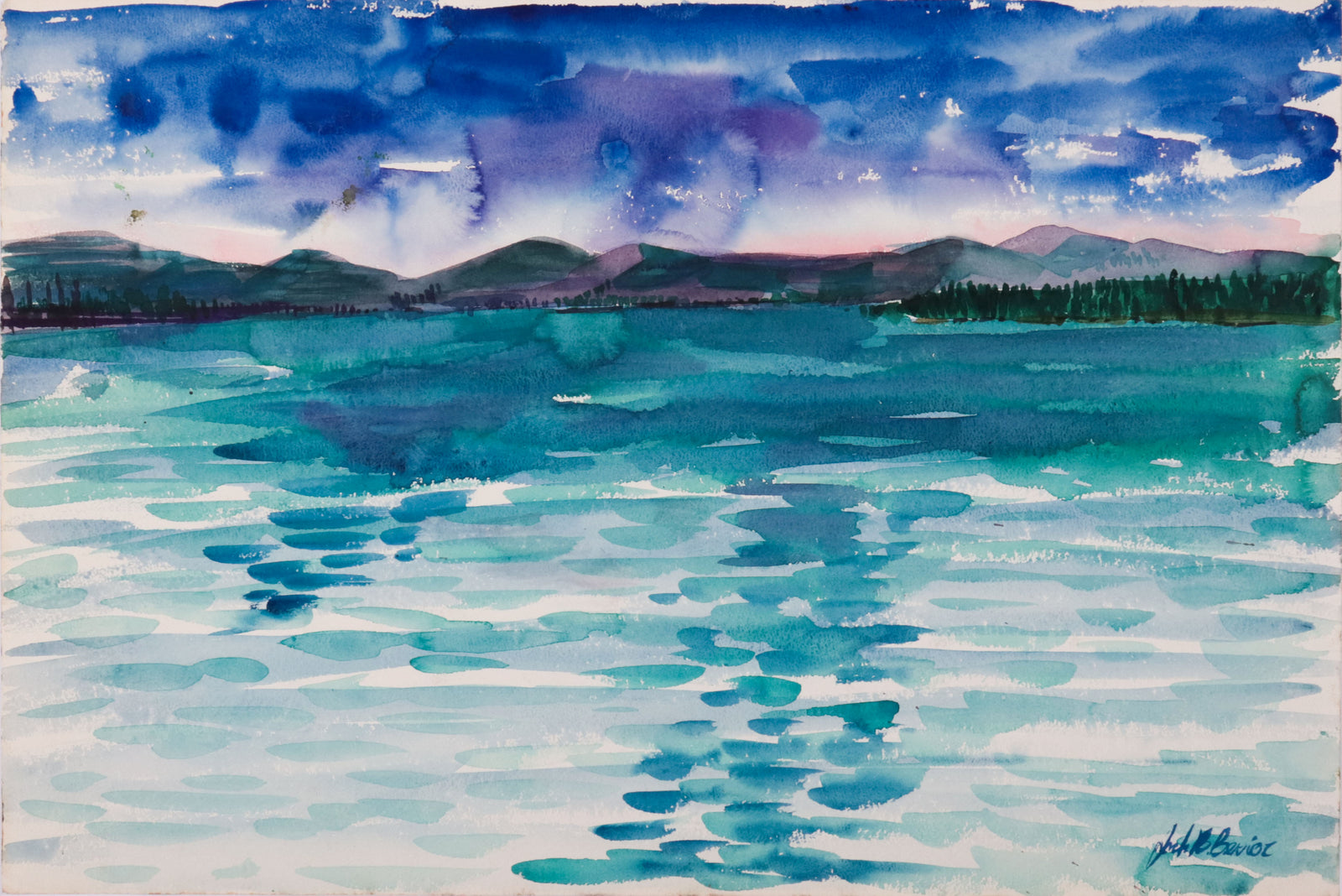 Mountains & Lake Abstraction <br>Mid Century Gouache <br><br>#C9795