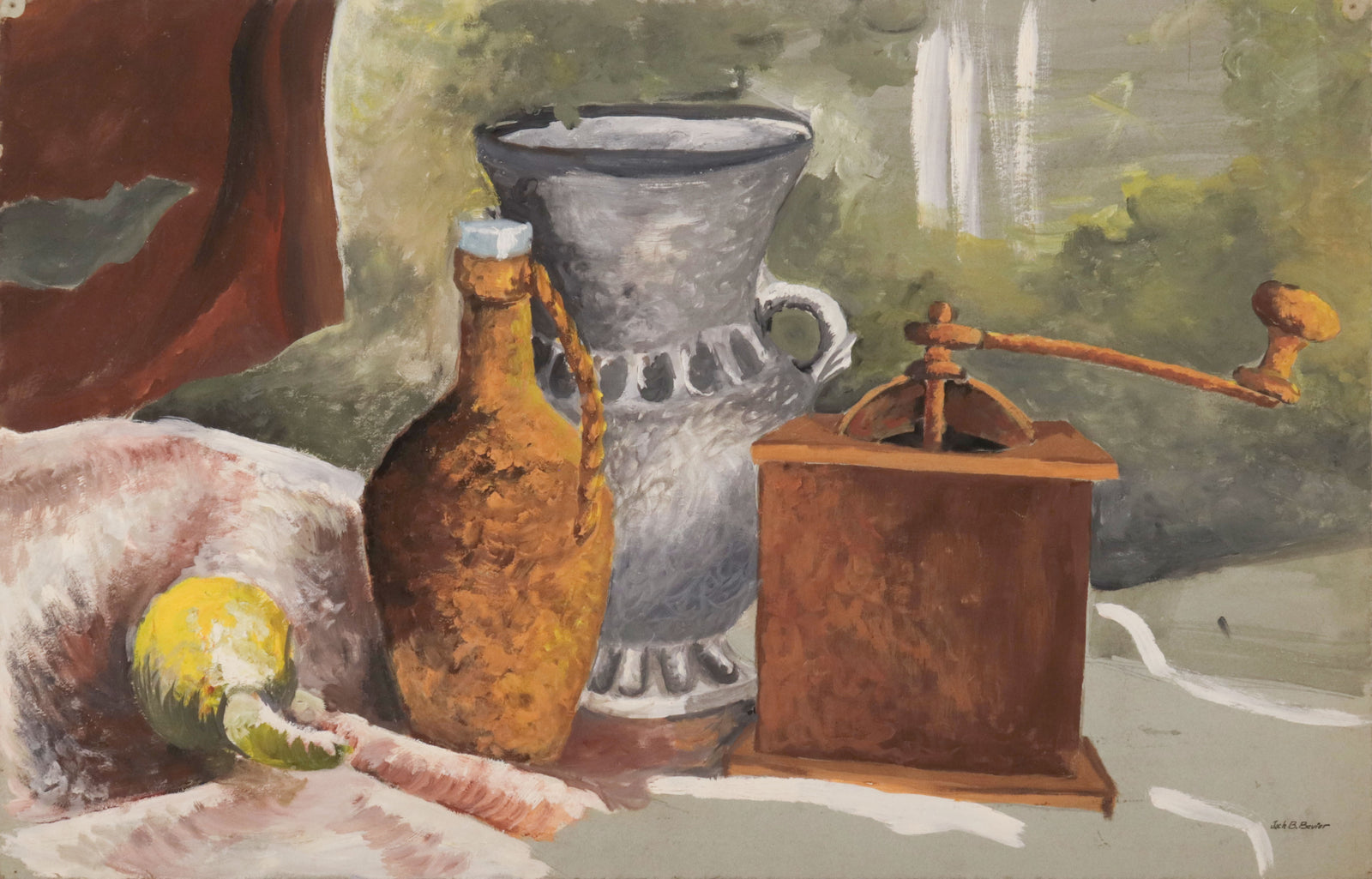 Still Life with Vase & Pepper Mill <br>Mid Century Gouache <br><br>#C9799