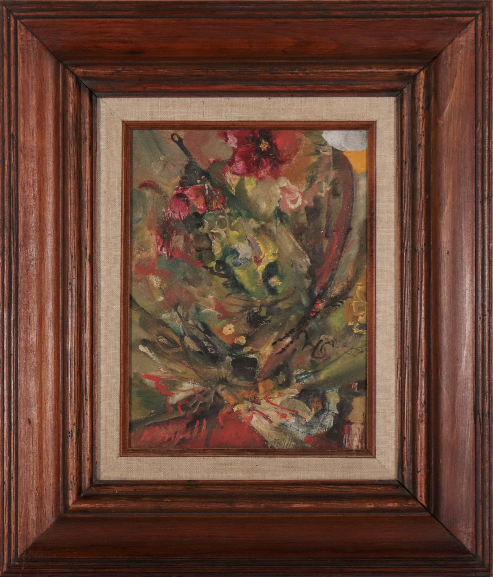 Warm Floral Abstract <br>Mid 20th Century Oil <br><br>C9817