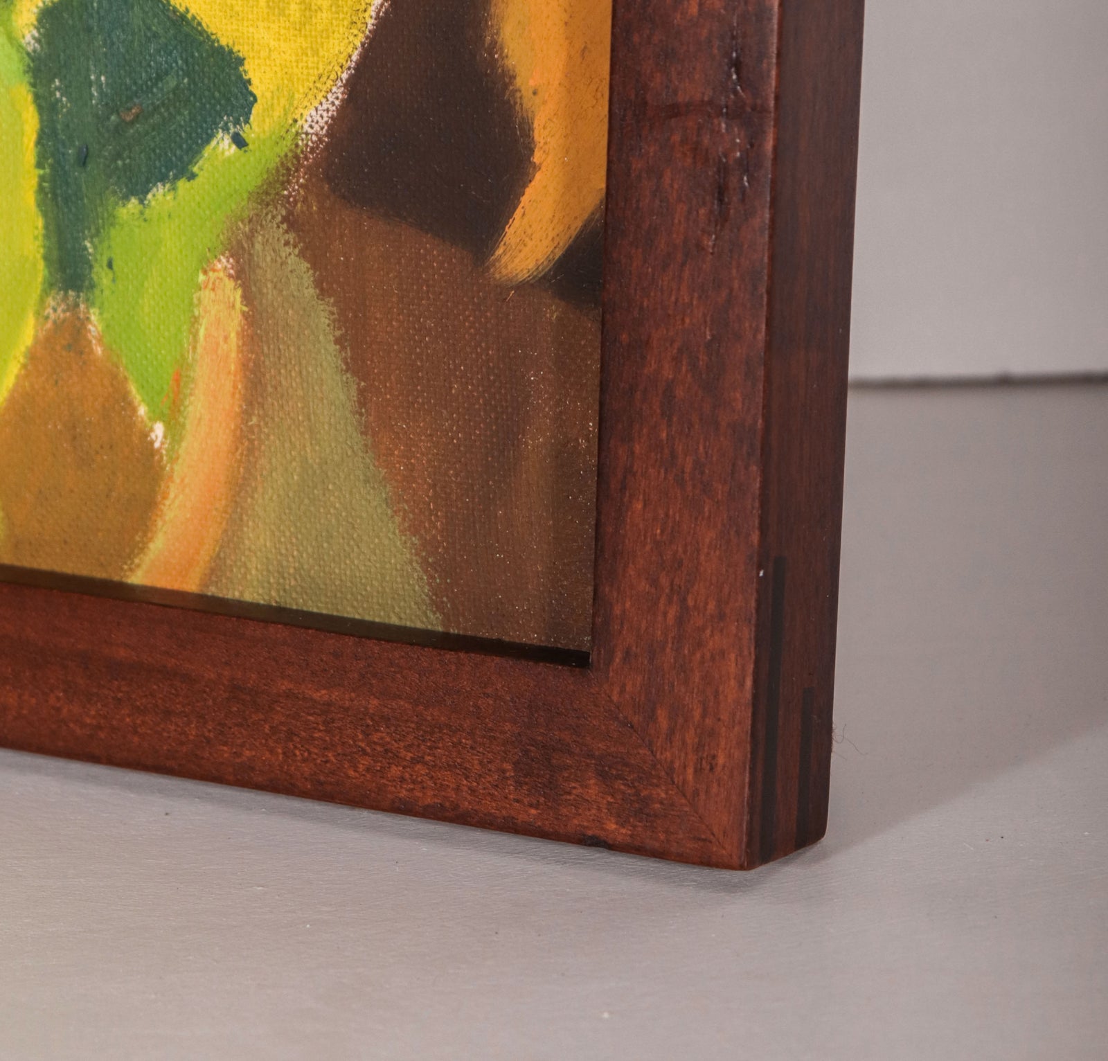 Botanical Green & Yellow Abstract <br>Mid 20th Century Oil <br><br>C9821