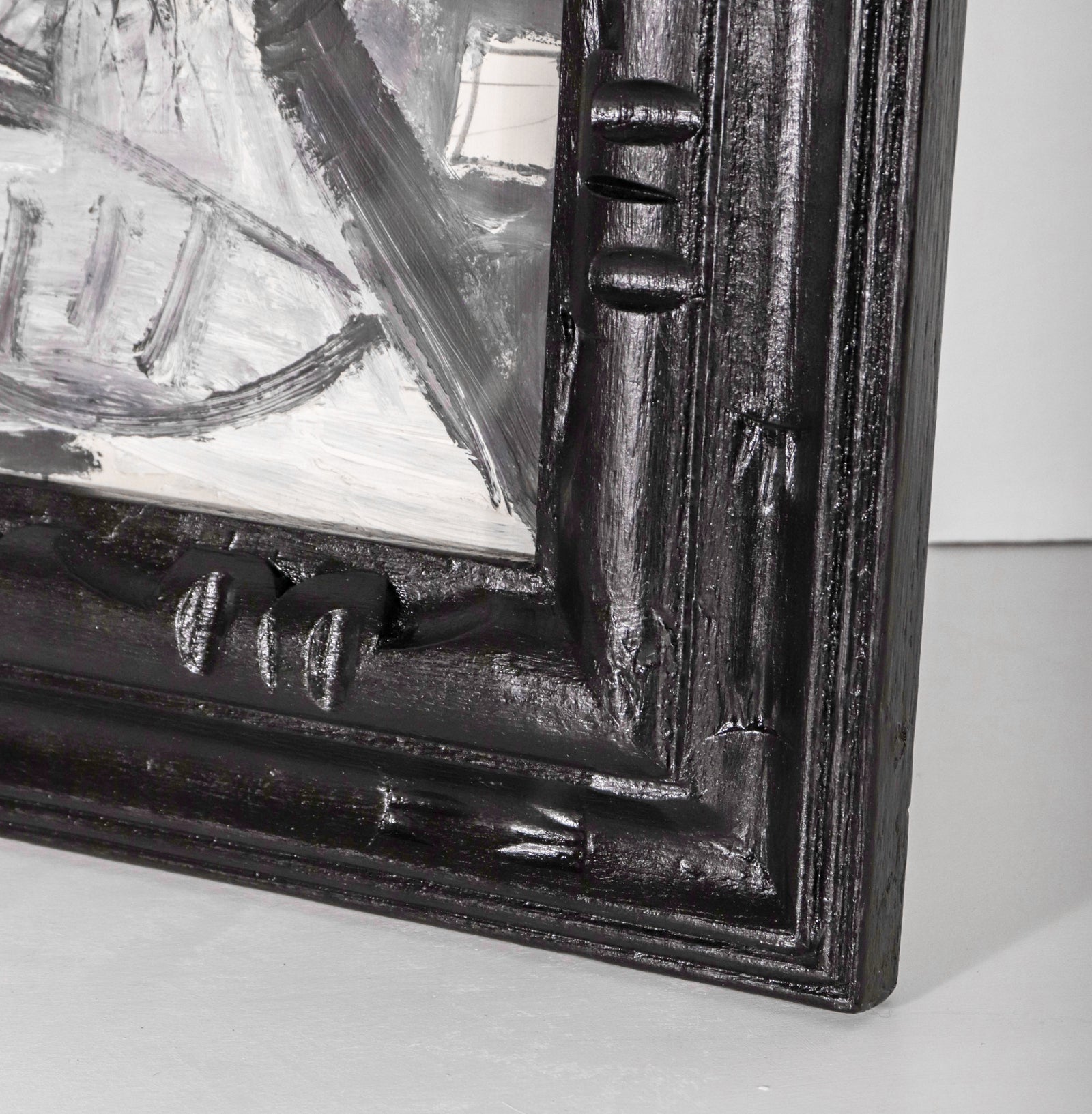Frenetic Monochromatic Abstract <br>1950s Oil on Paper <br><br>C9823