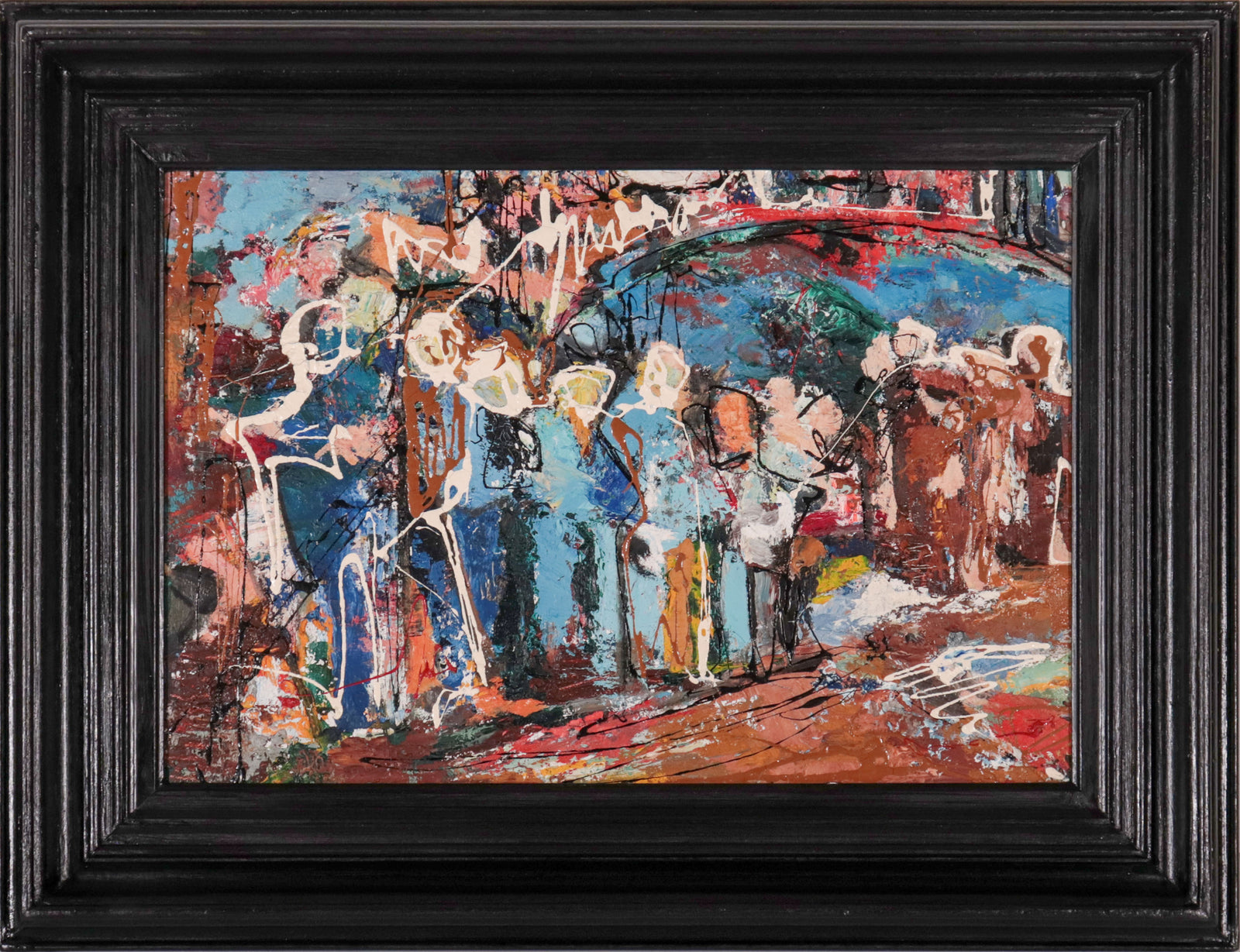 Textured Abstracted People Scene <br>1960 Oil <br><br>C9830
